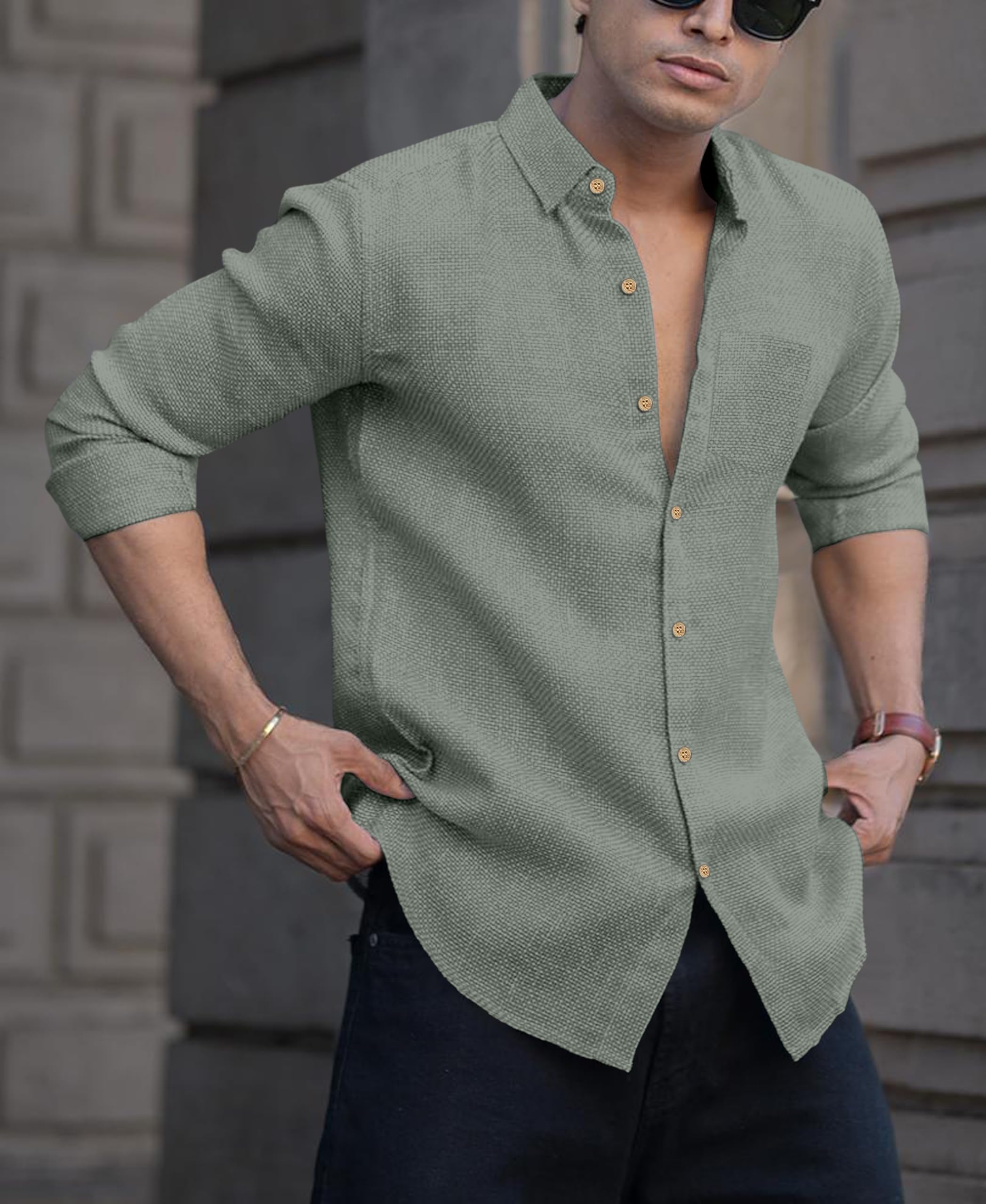 RAIZAX Grey Linen Cotton Shirt for Men - Image 3
