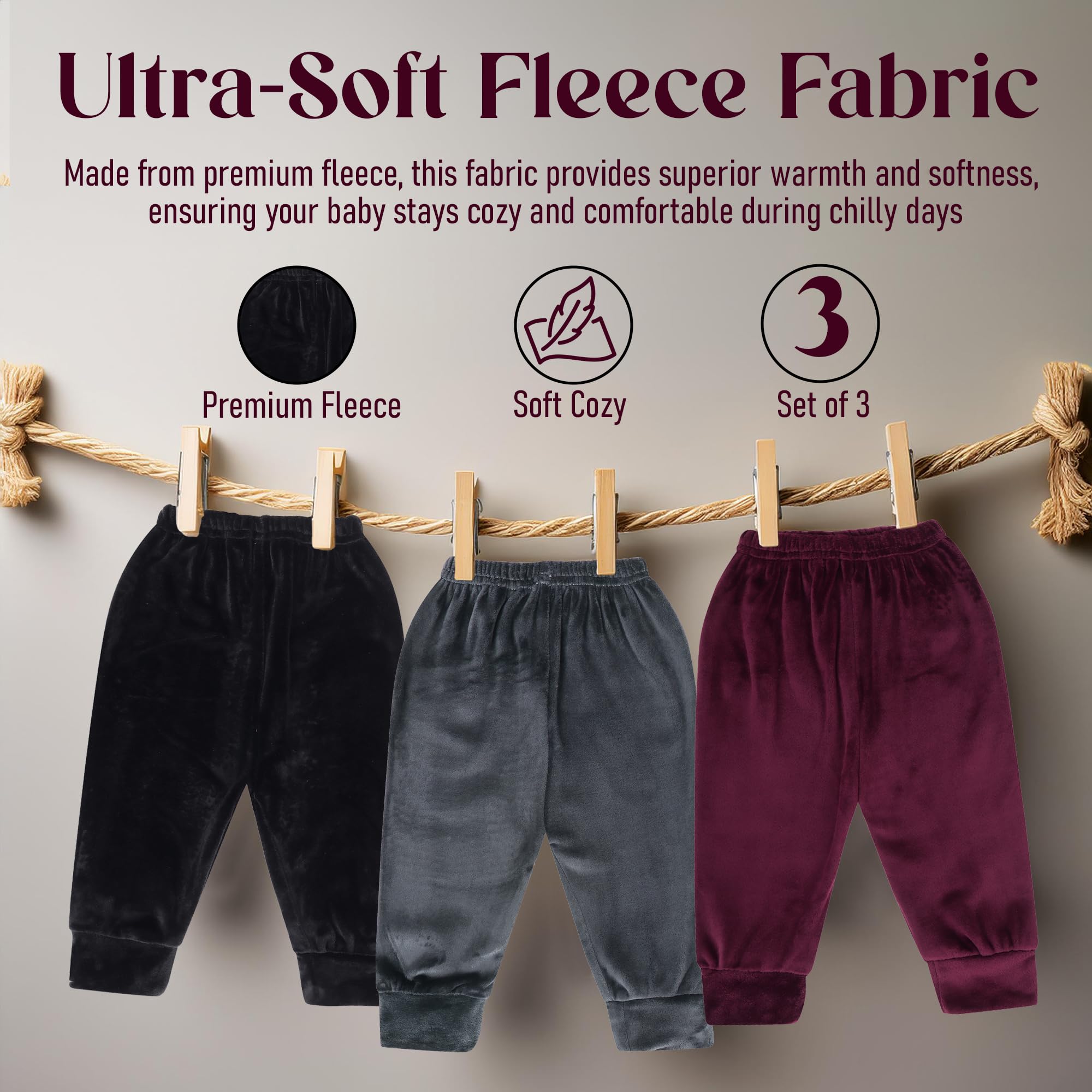 CLAP Unisex Baby Winter Pajama Pants - Soft Fleece - Image 2