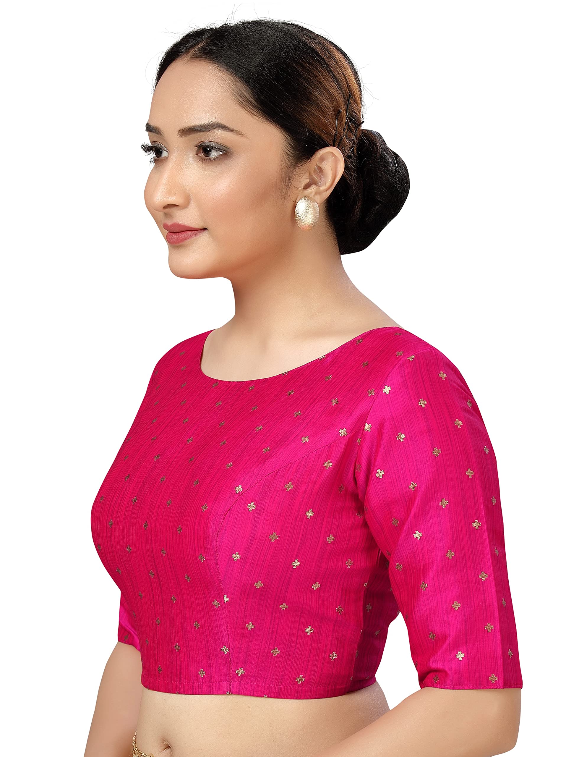 Studio Shringaar Women Silky Brocade Saree Blouse - Rani - Image 2