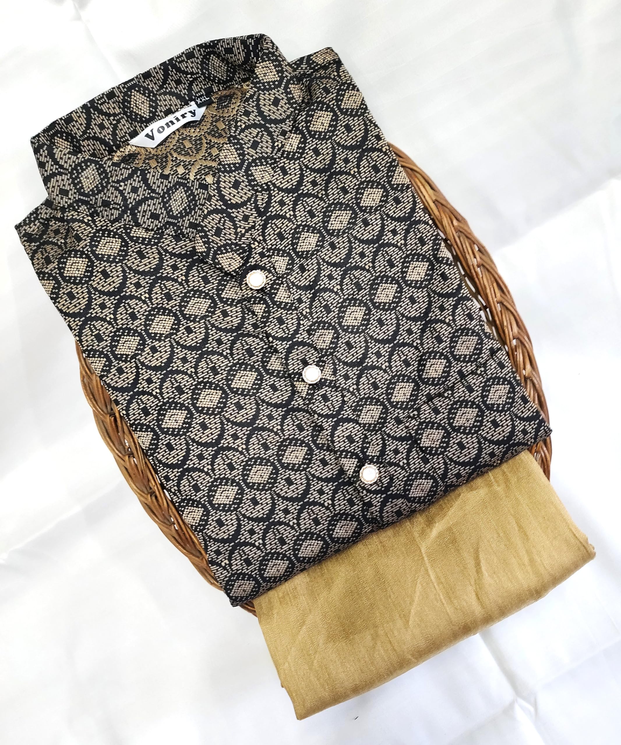 Voniry Black Silk Cotton Kurta Pyjama Set for Men - Image 3