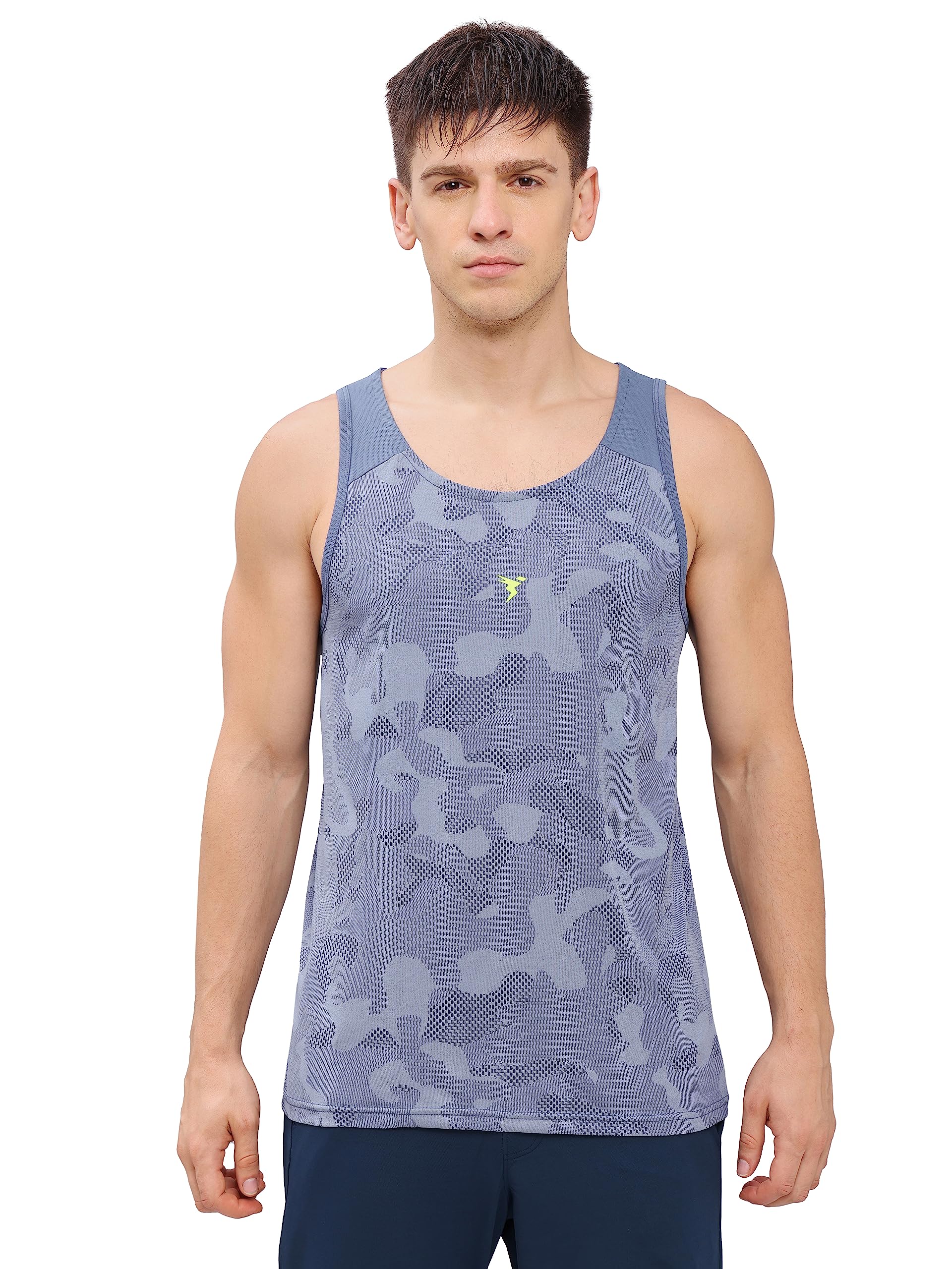 TECHNOSPORT Mens Crew Neck Gym Vest - Lt Navy