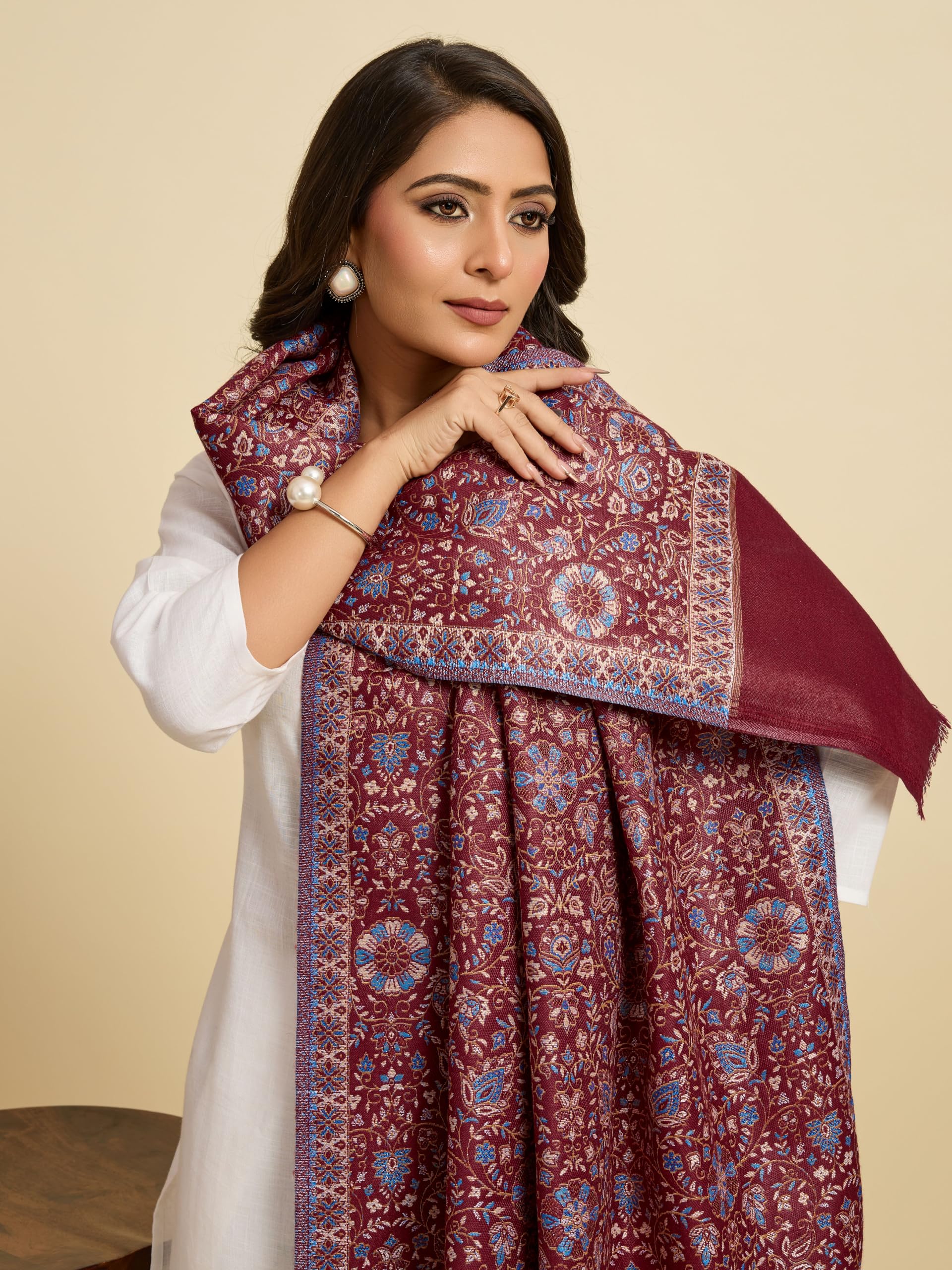 Weavers Villa Maroon Acrylic Shawl for Women - Image 2