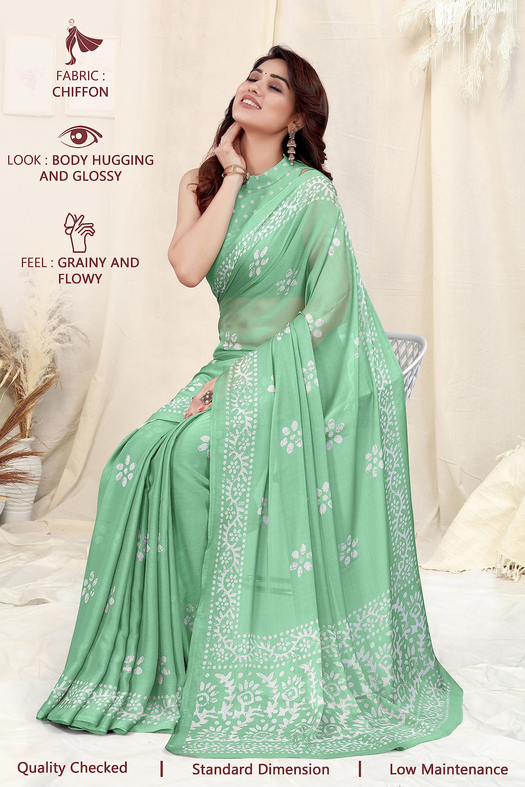 Pista Green Chiffon Georgette Saree - Image 2
