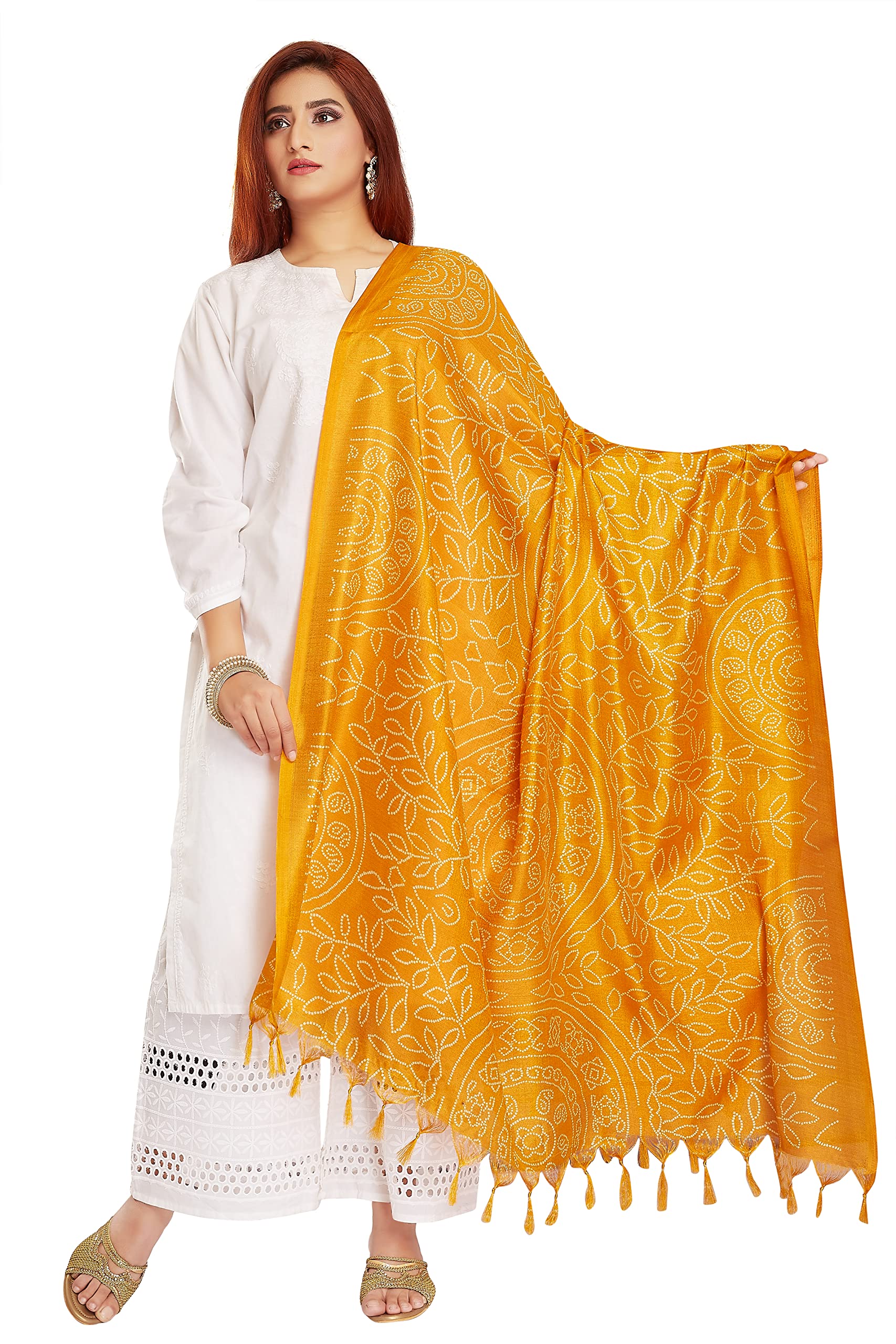 Rani Saahiba Gold Art Silk Printed Dupatta