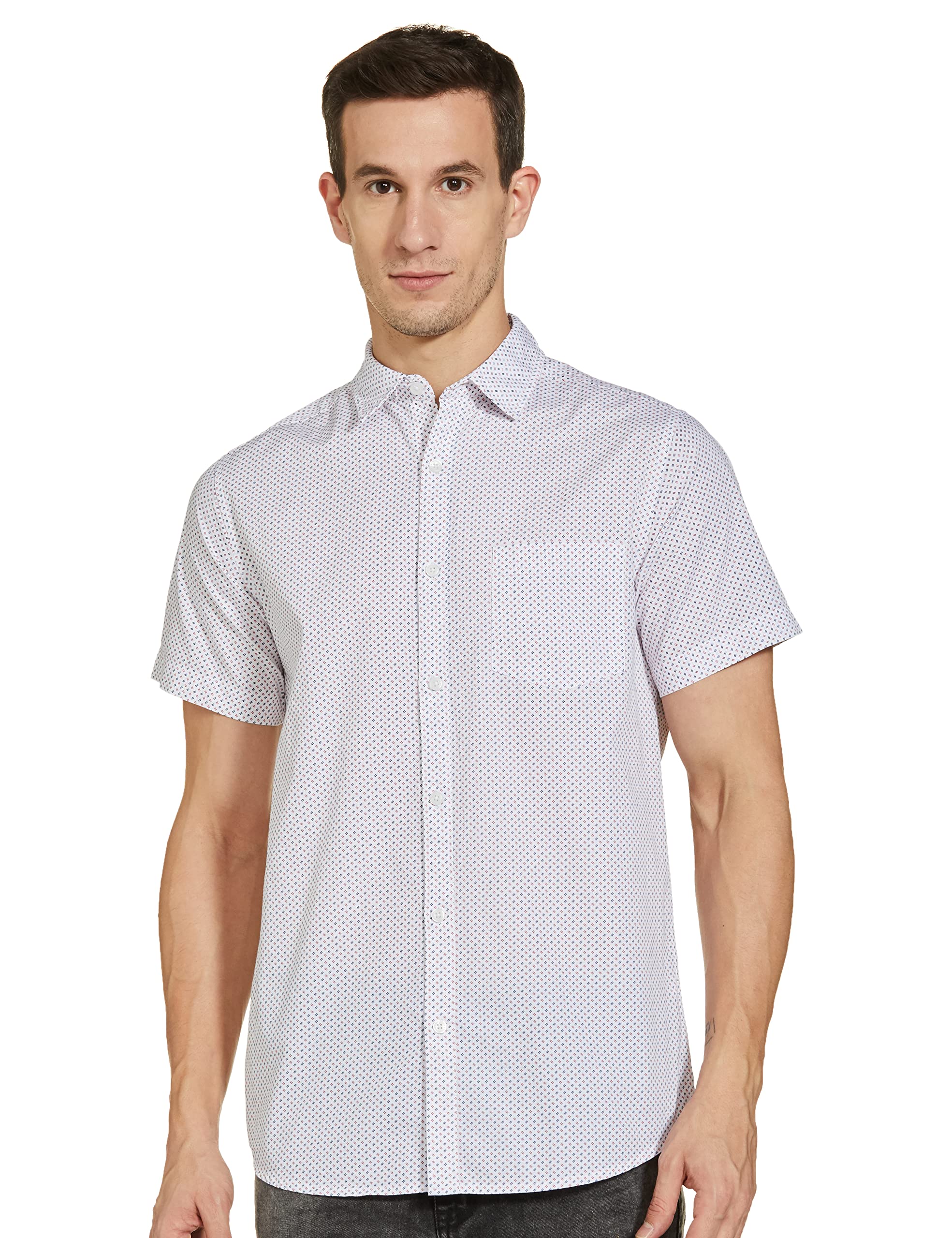 Symbol Men Cotton Casual Shirt White Red Print