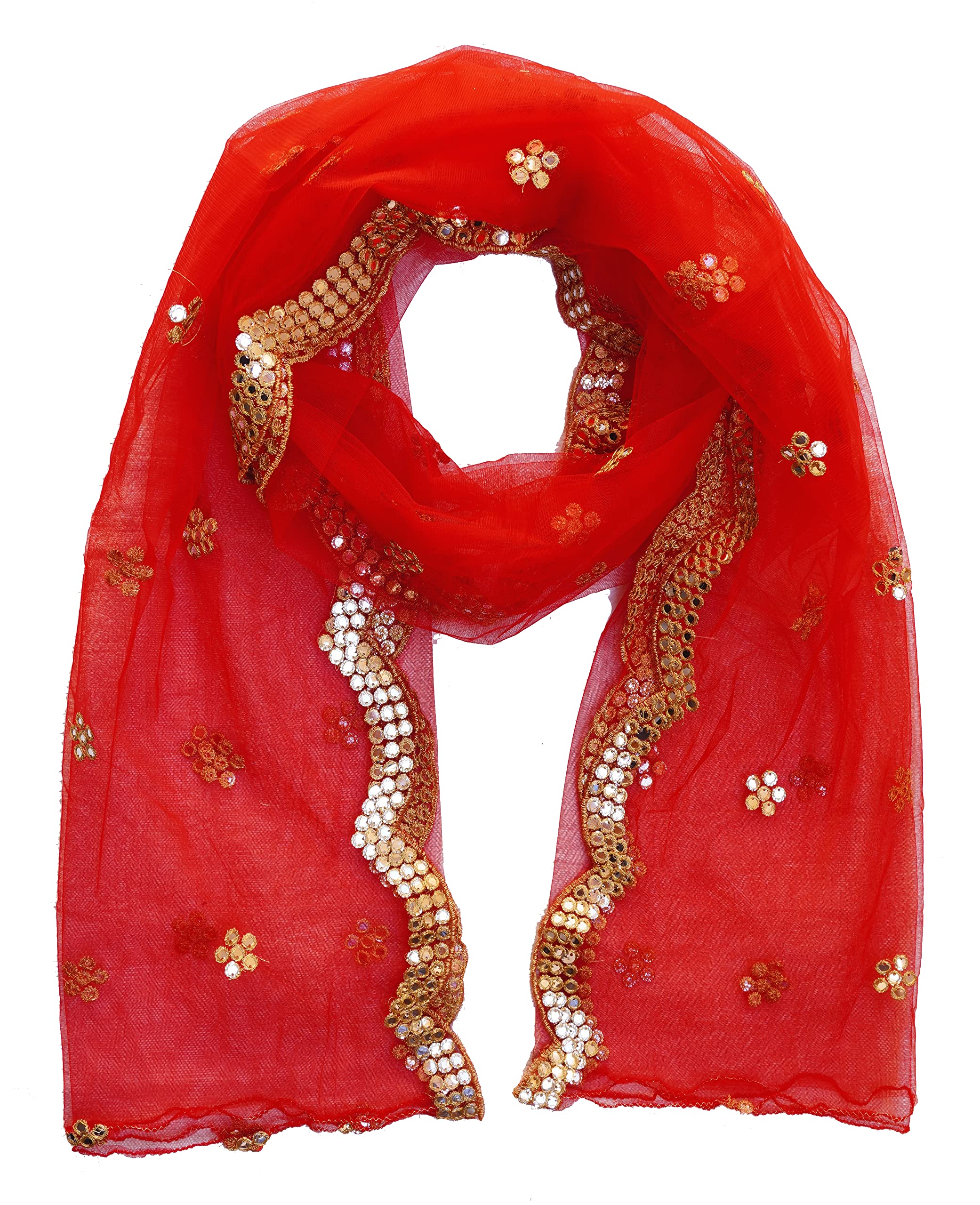 YOUTHQUAKE Red Embroidered Chiffon Dupatta for Women