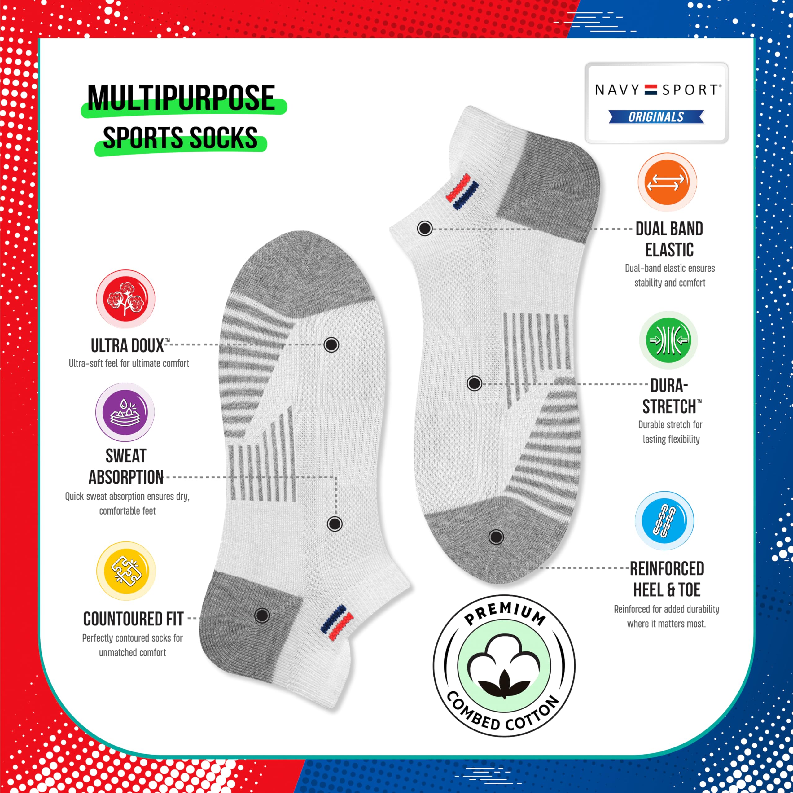 NAVYSPORT Ankle Socks for Men Women - Cotton Multicolor - Image 3