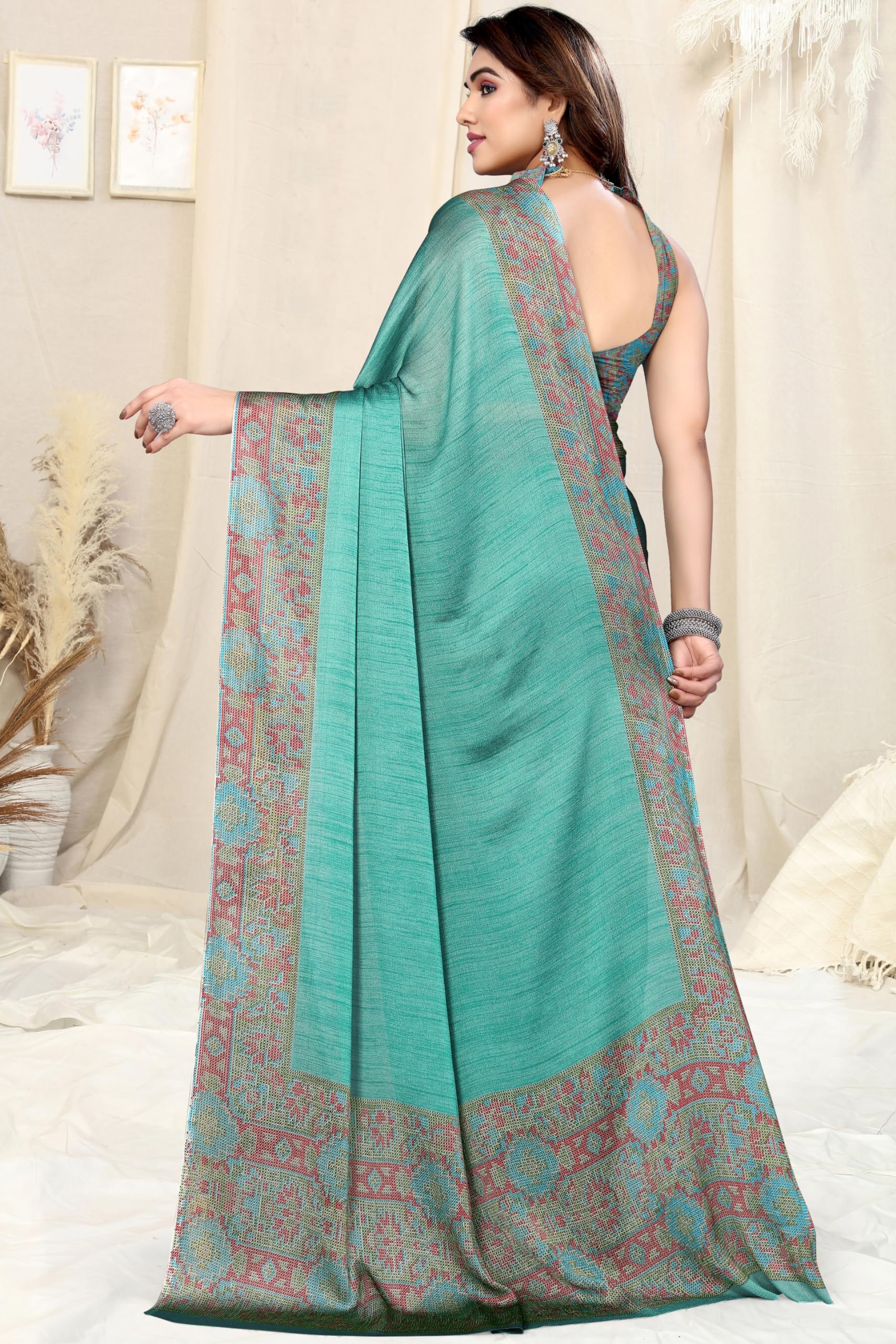 MIRCHI FASHION Teal Grey Chiffon Saree for Women - Image 4