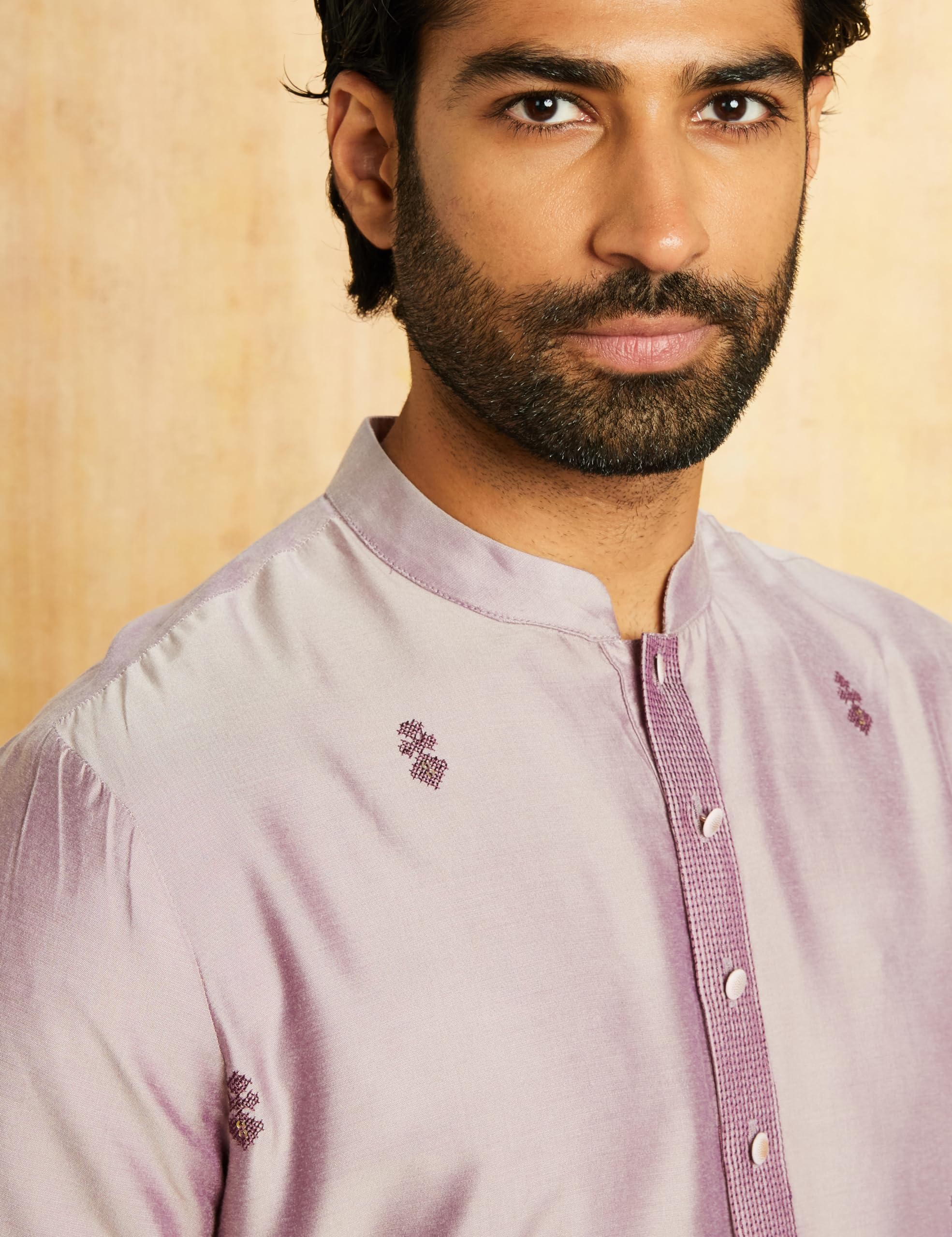 Symbol Men Polyester Embellished Kurta Purple - Image 4