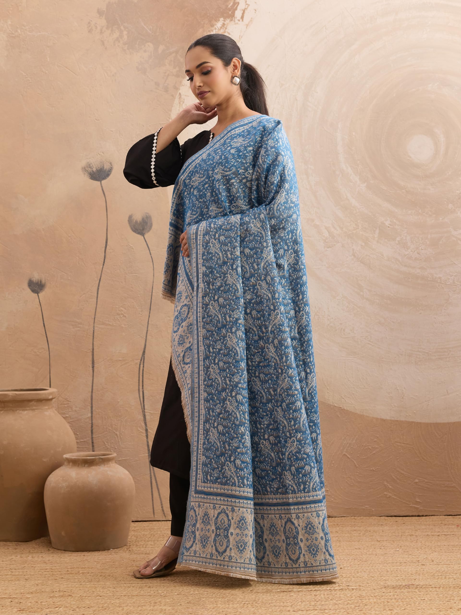 Weavers Villa Women's Acrylic Paisley Shawl - Ferozi - Image 4