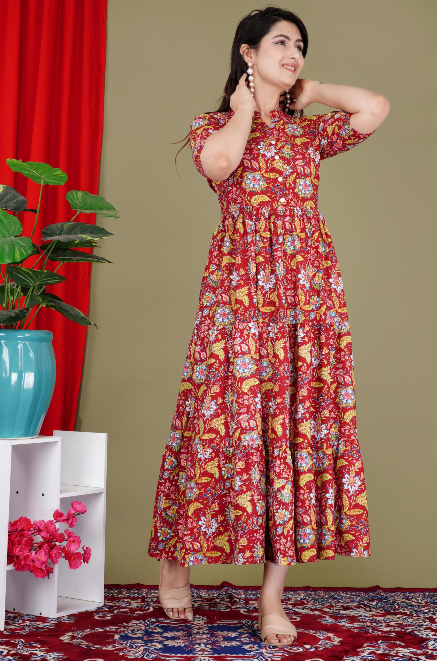 Gudwear Printed Anarkali Kurta for Women - Red - Image 5