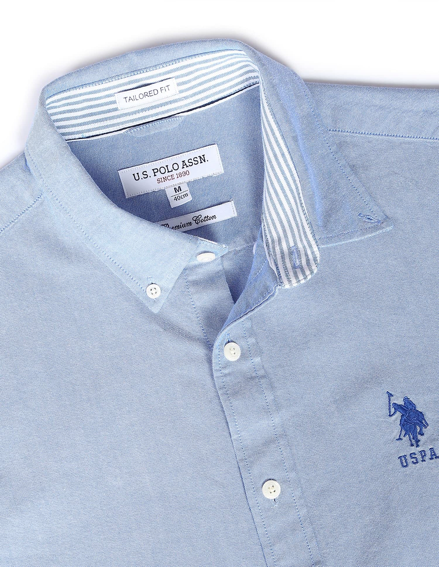 U. S. POLO ASSN. Men's Cotton Solid Shirt - Blue - Image 3