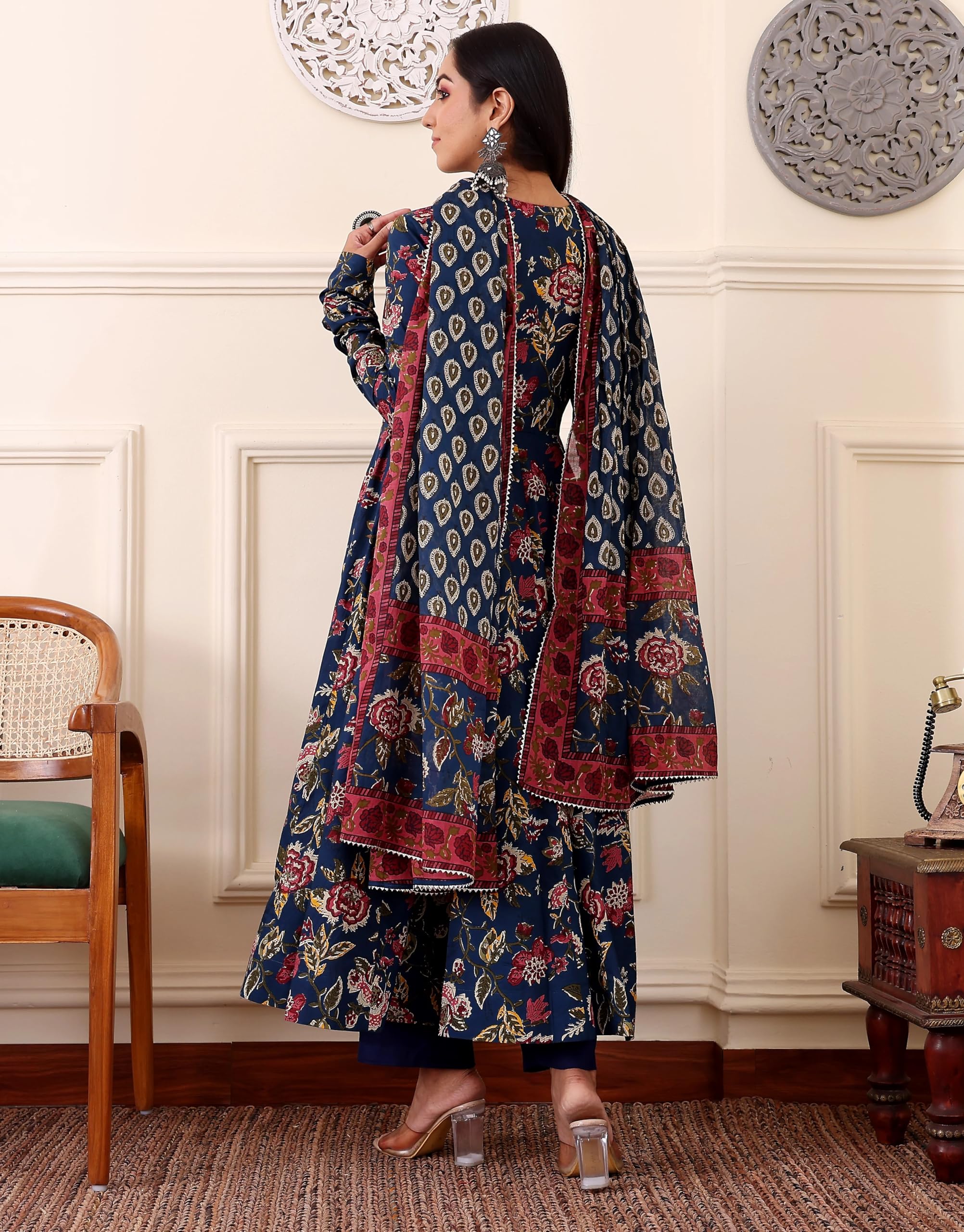 KLOSIA Women Printed Anarkali Kurta - Blue - Image 3