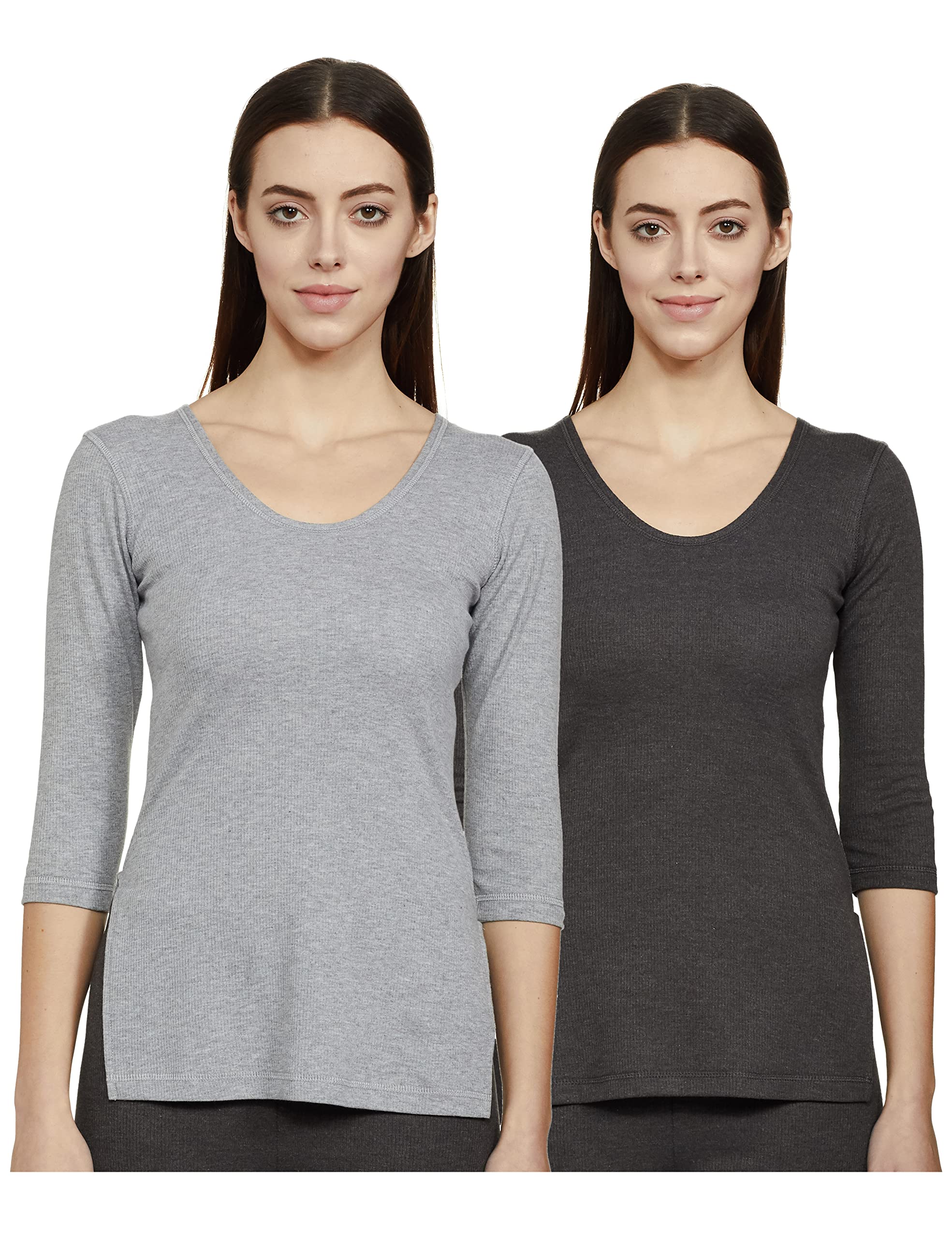 Symbol Women Casual Slim Thermal Top - Grey