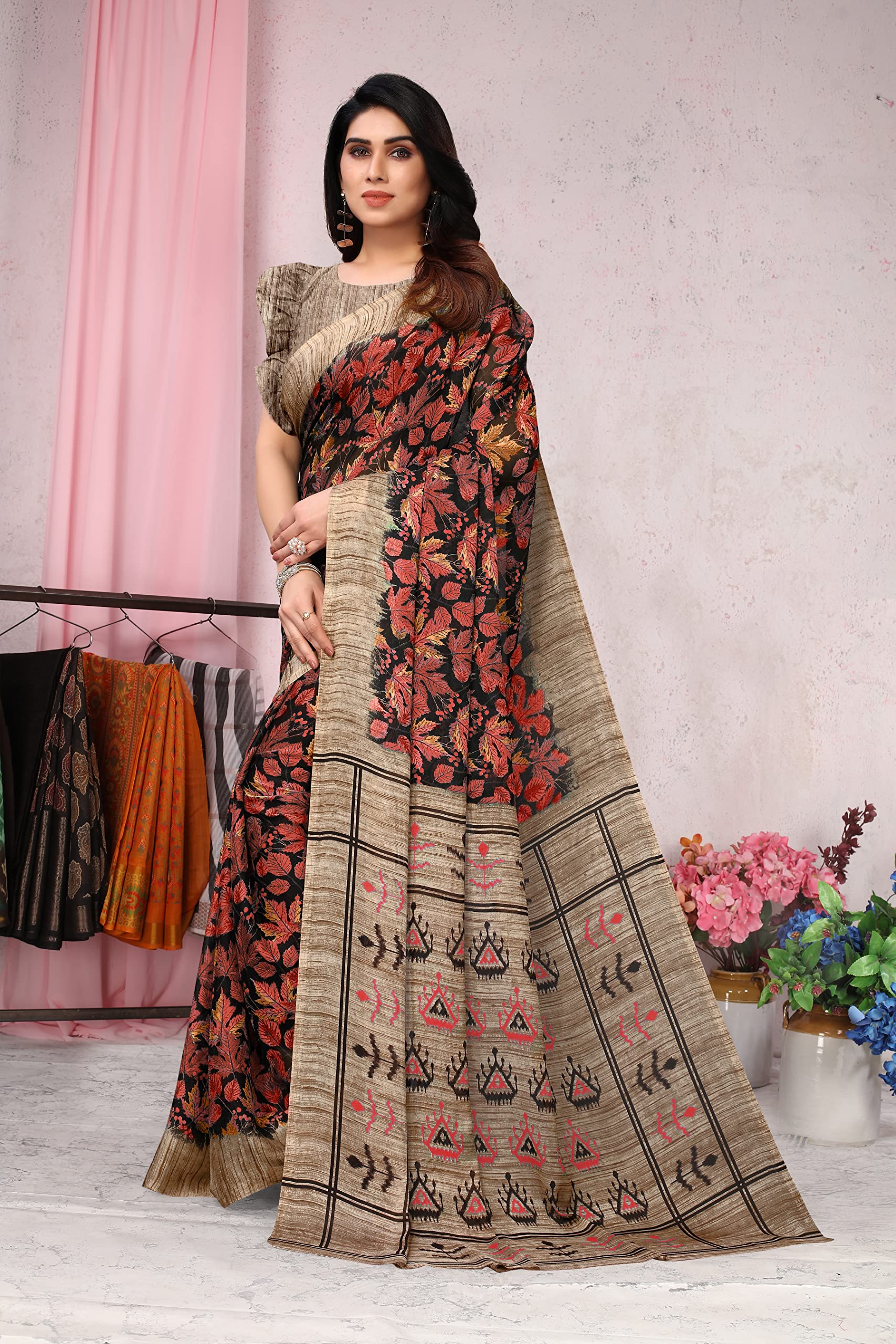 MIRCHI FASHION Black Red Chiffon Saree for Women - Image 4