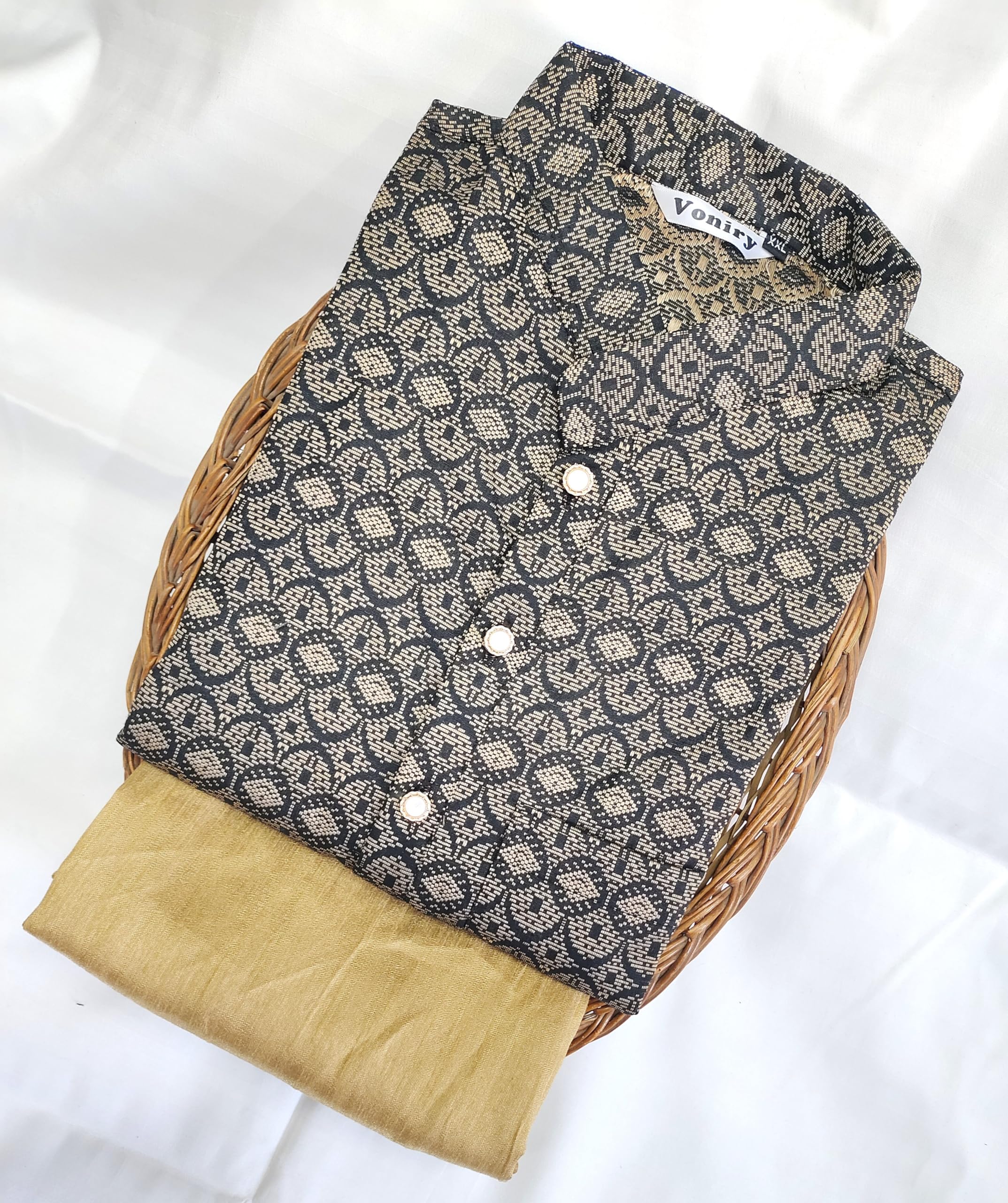 Voniry Black Silk Cotton Kurta Pyjama Set for Men - Image 4