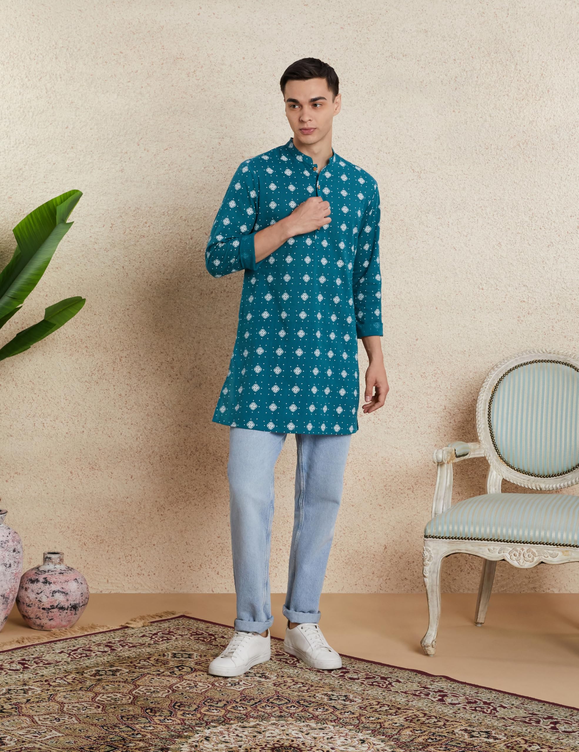 Symbol Men's Teal Cotton Kurta - Image 3