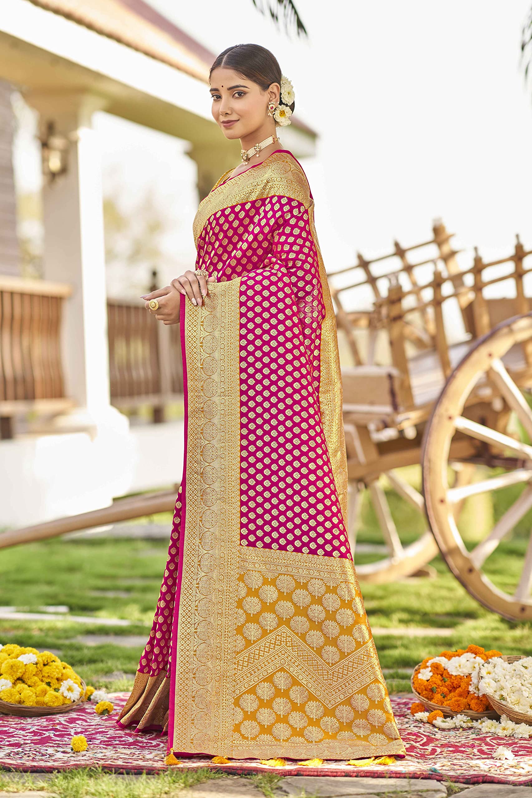 MANOHARI Banarasi Silk Saree for Women - Pink - Image 4