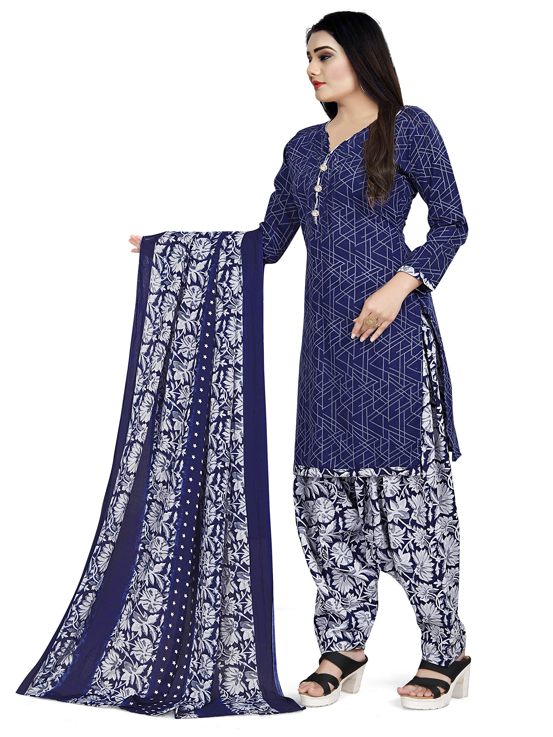 Rajnandini Blue Cotton Patiala Salwar Suit - Image 4