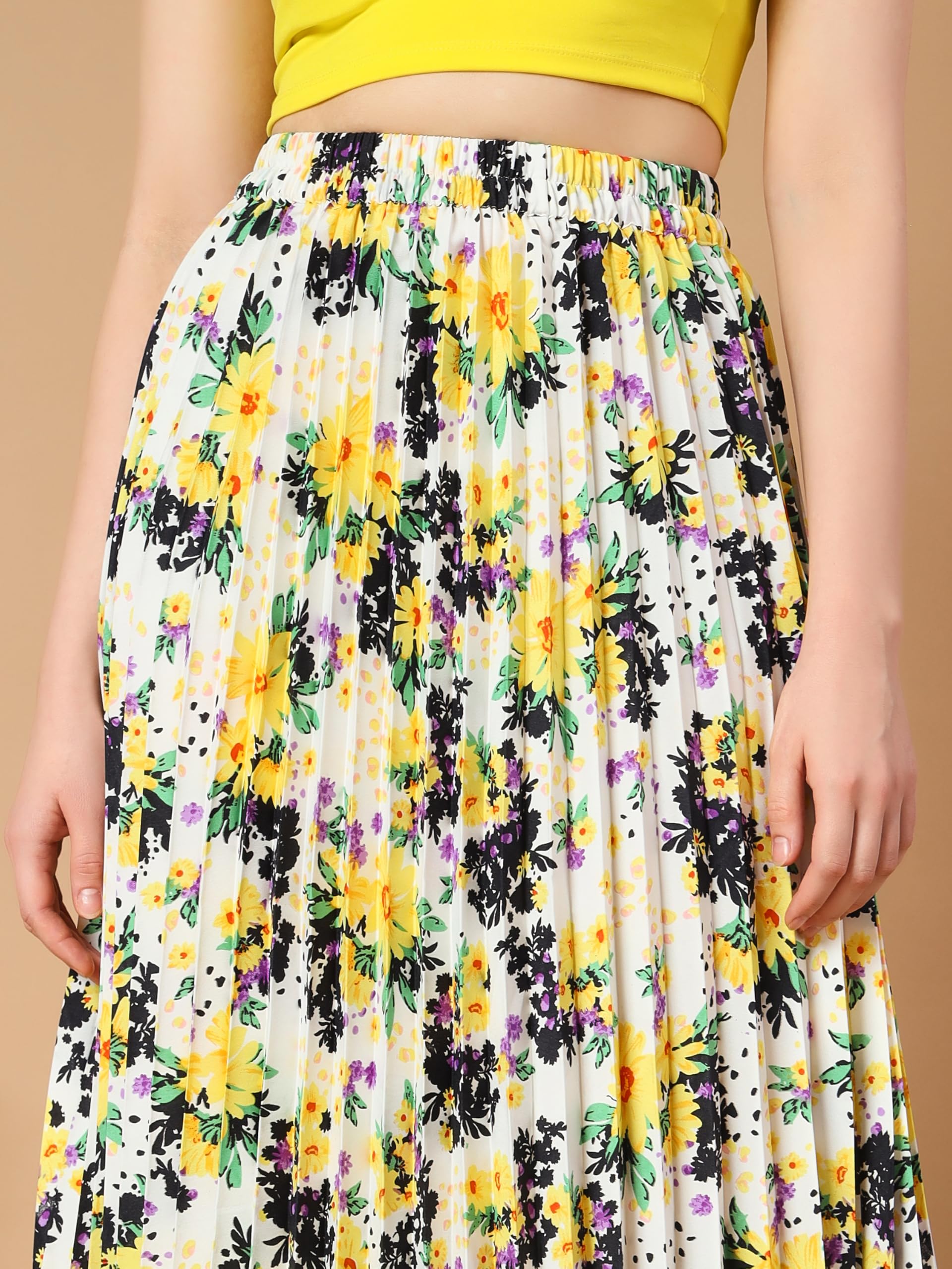 KZULLY Women's Floral Crepe Maxi Skirt - White Red Orange - Image 5