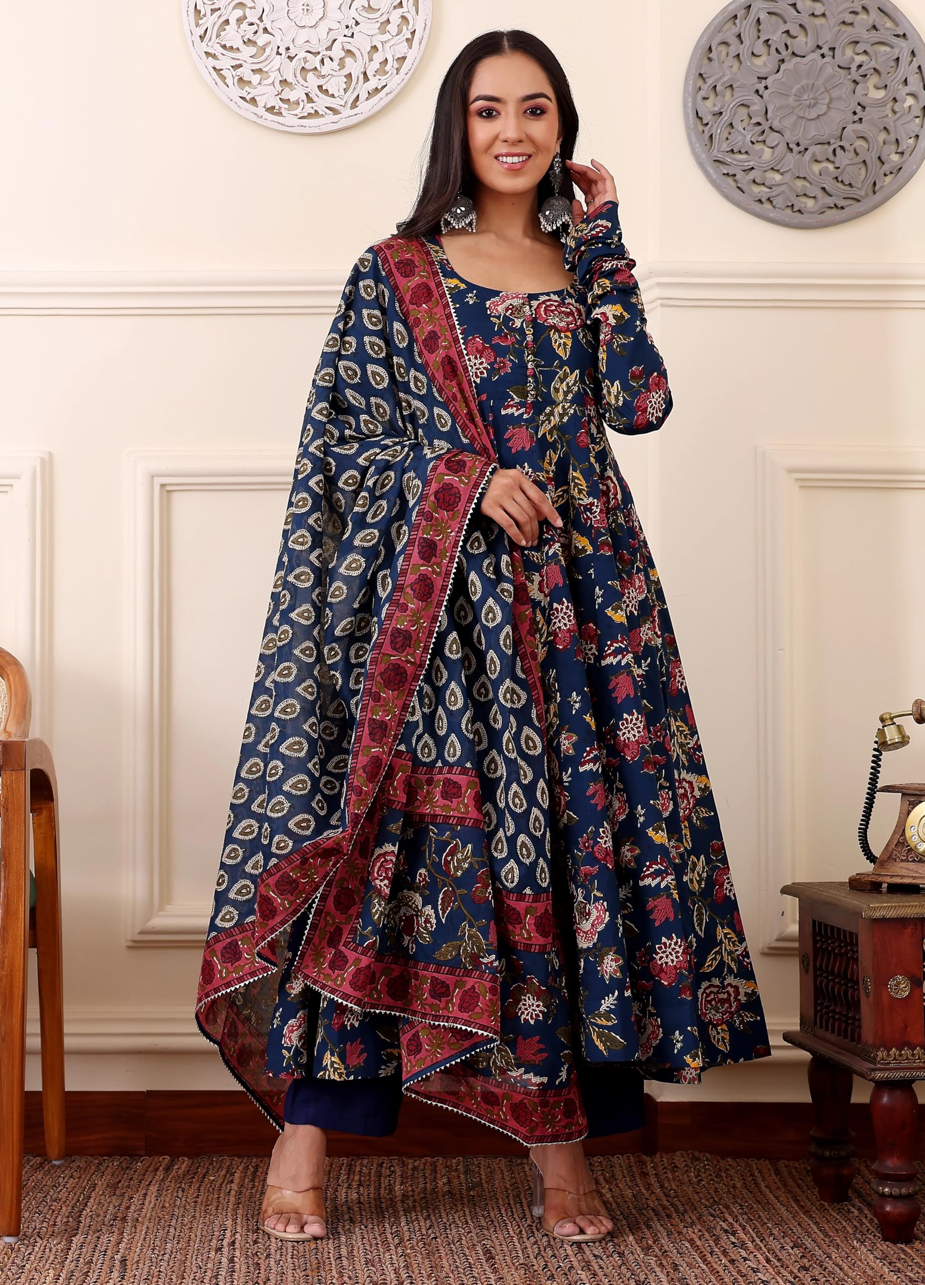 KLOSIA Women Printed Anarkali Kurta - Blue - Image 5