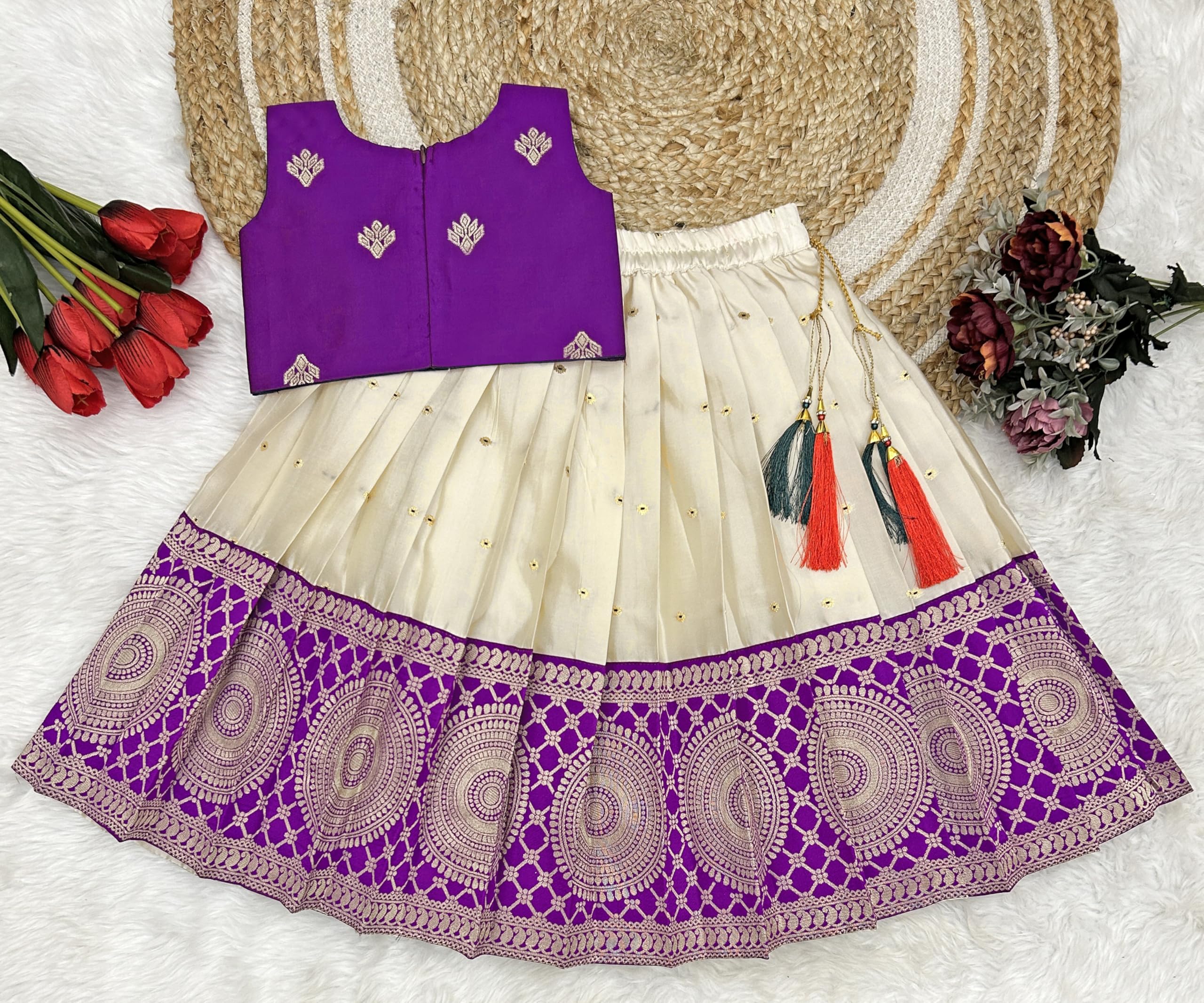 FELIZ Baby Girls Pattu Pavadai Lehenga Choli - Image 3