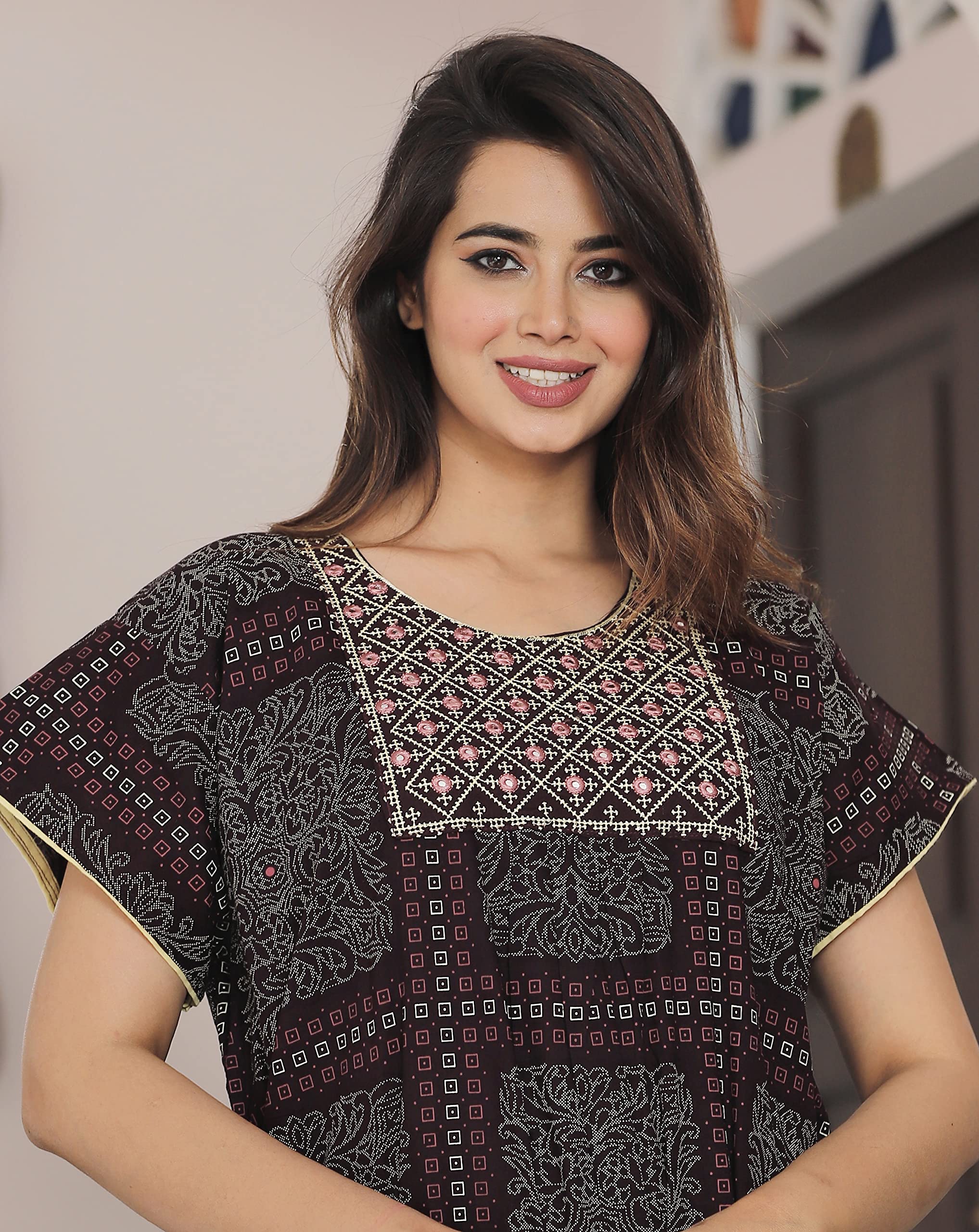 G4Girl Violet Cotton Embroidered Maxi Nighty for Women - Image 5