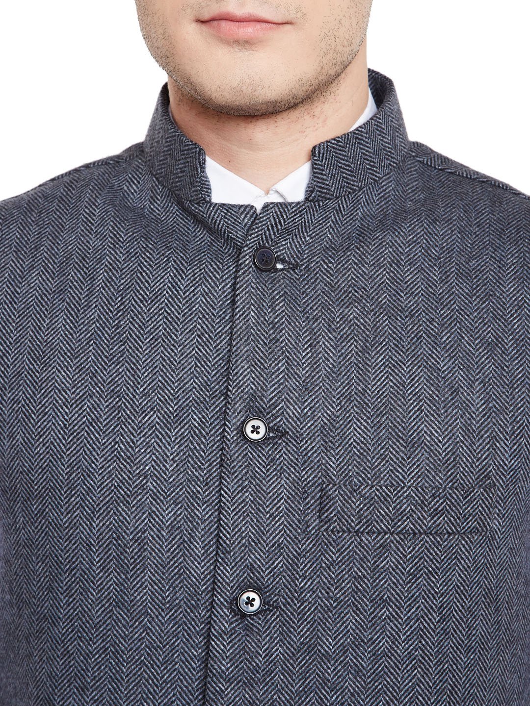 WINTAGE Men's Wool Blend Nehru Jacket - Blue - Image 4