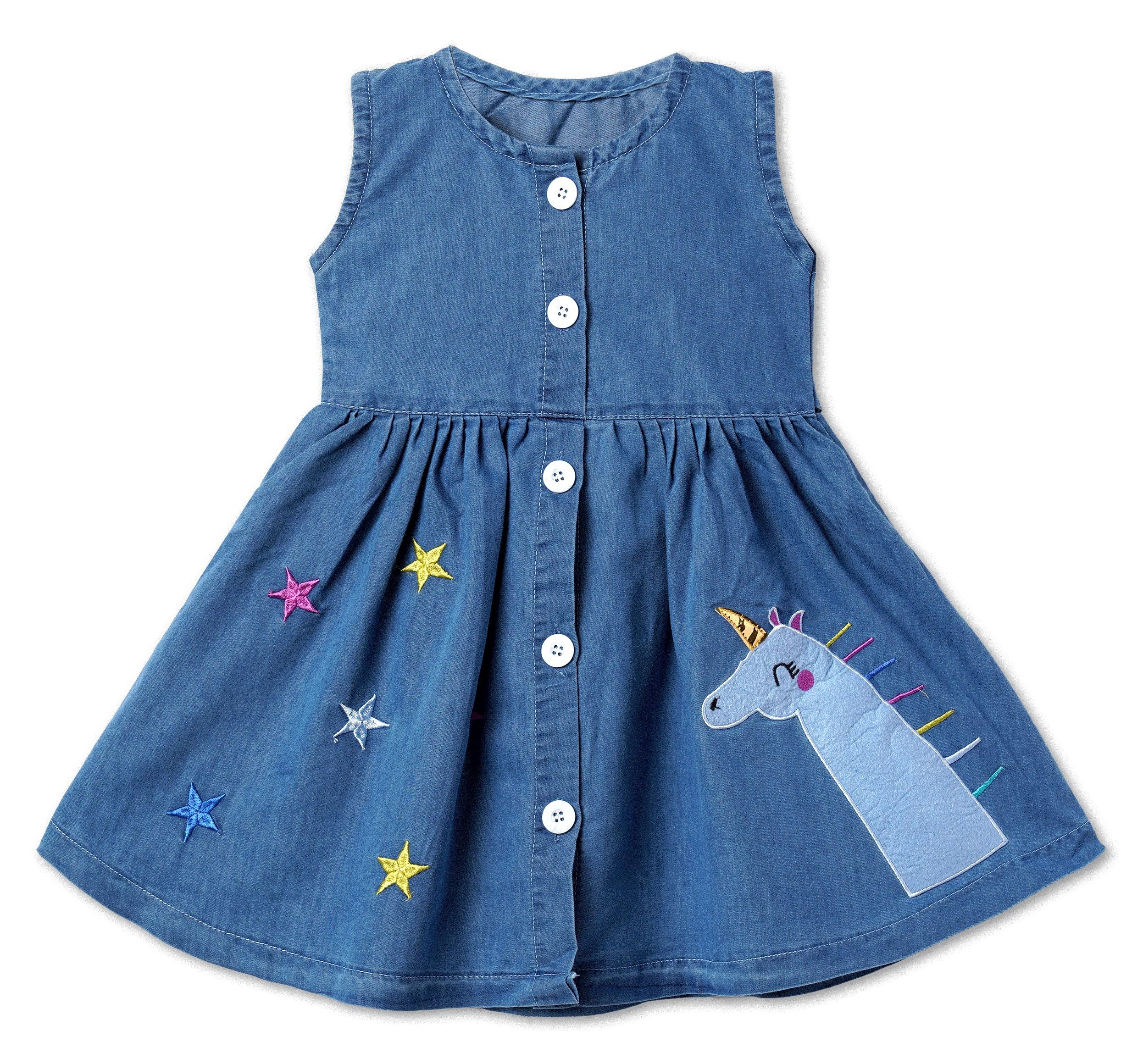 BENKILS Floral Embroidered Cotton Denim Dress - Dark Blue