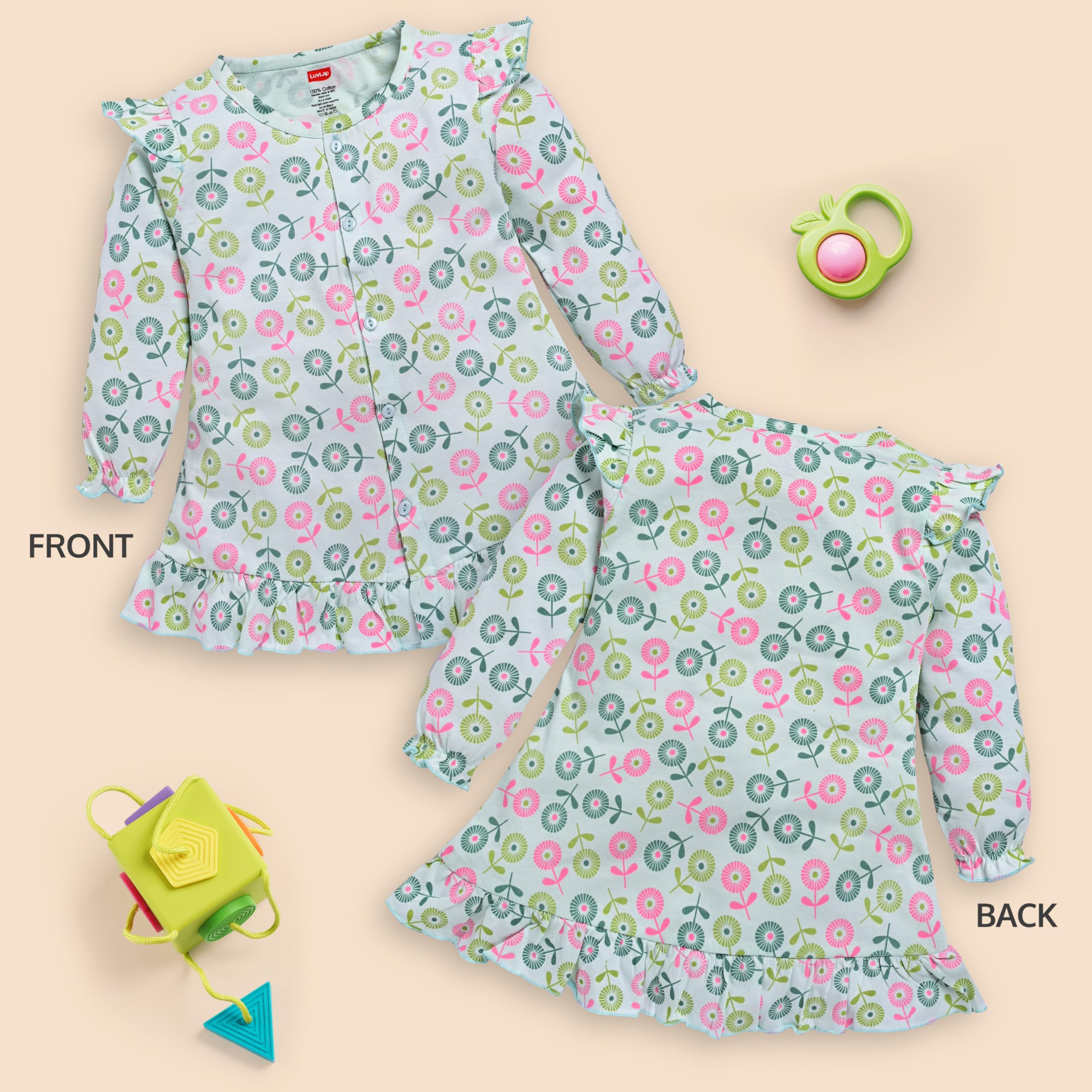 LuvLap Girl's Floral Cotton A-Line Frock - Image 4