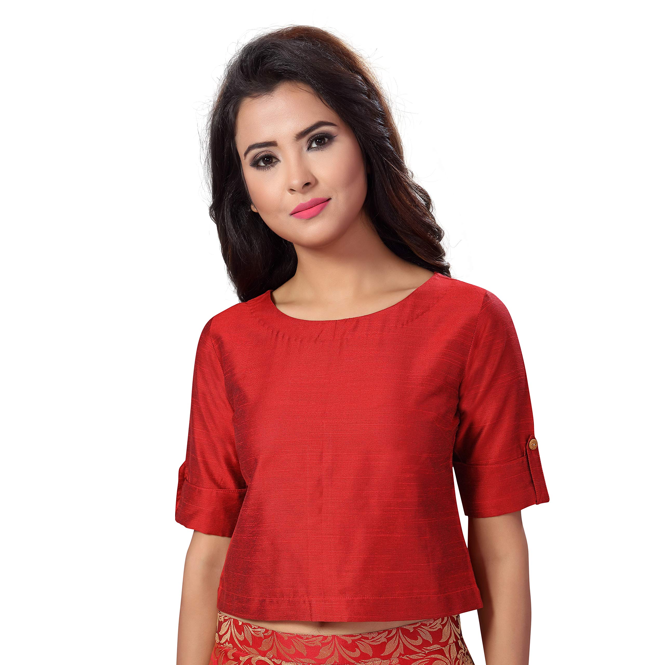 Studio Shringaar Women Cotton Silk Crop Top Saree Blouse - Maroon