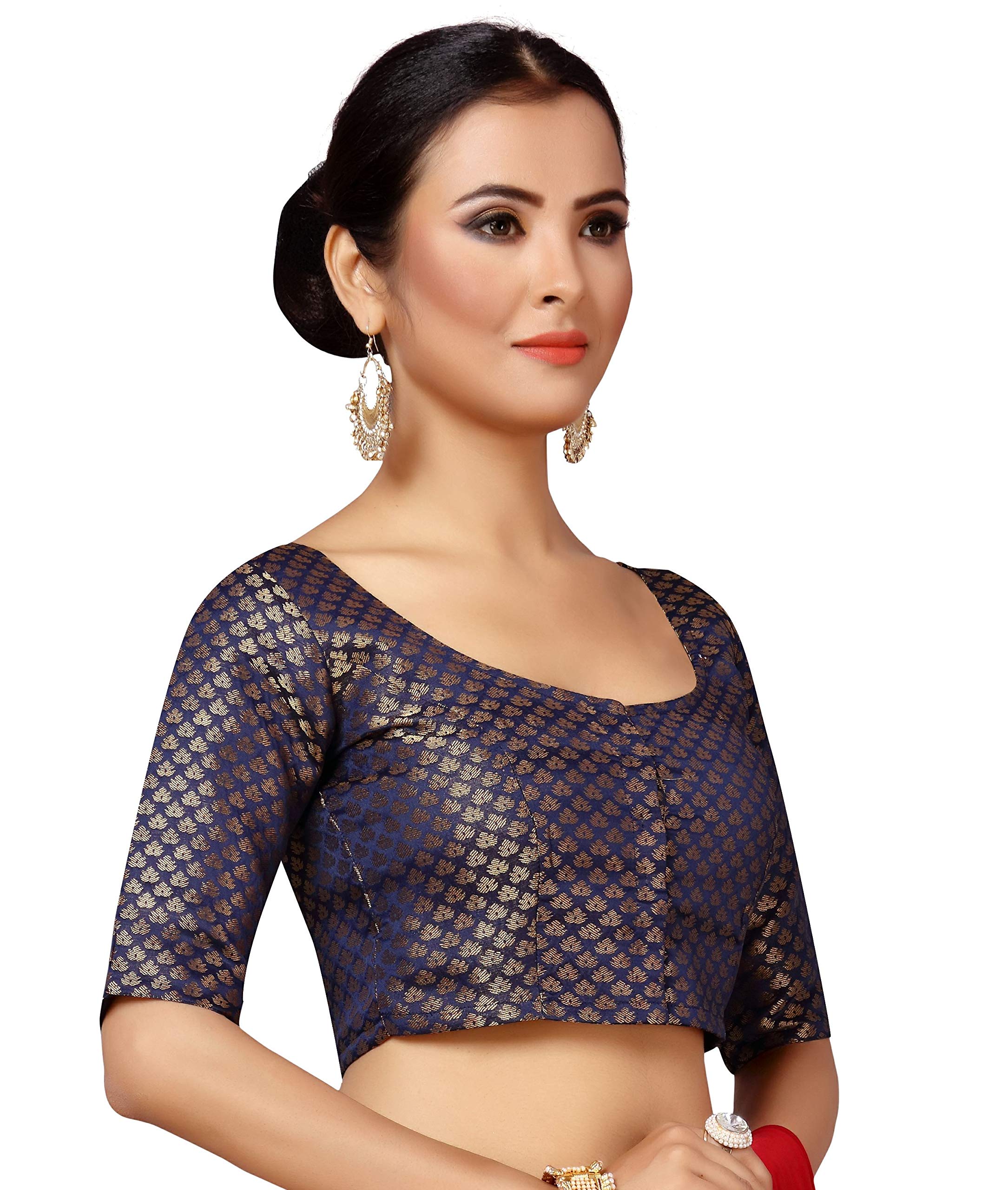 Studio Shringaar Navy Blue Brocade Saree Blouse for Women - Image 2