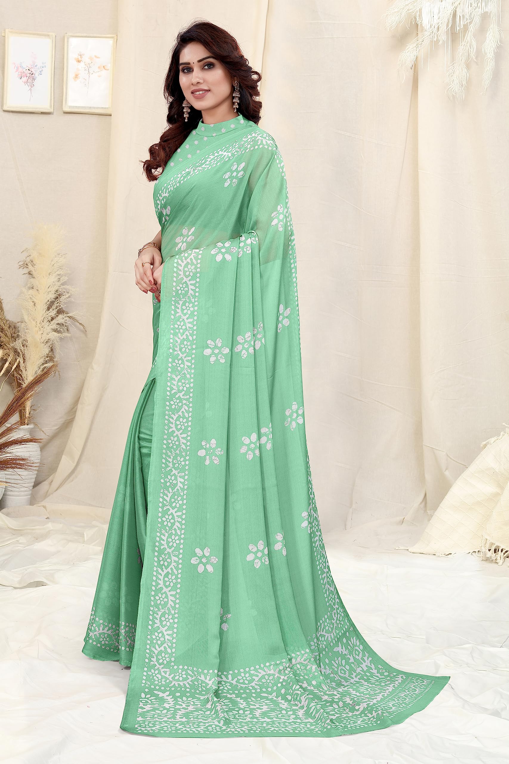 Pista Green Chiffon Georgette Saree - Image 4