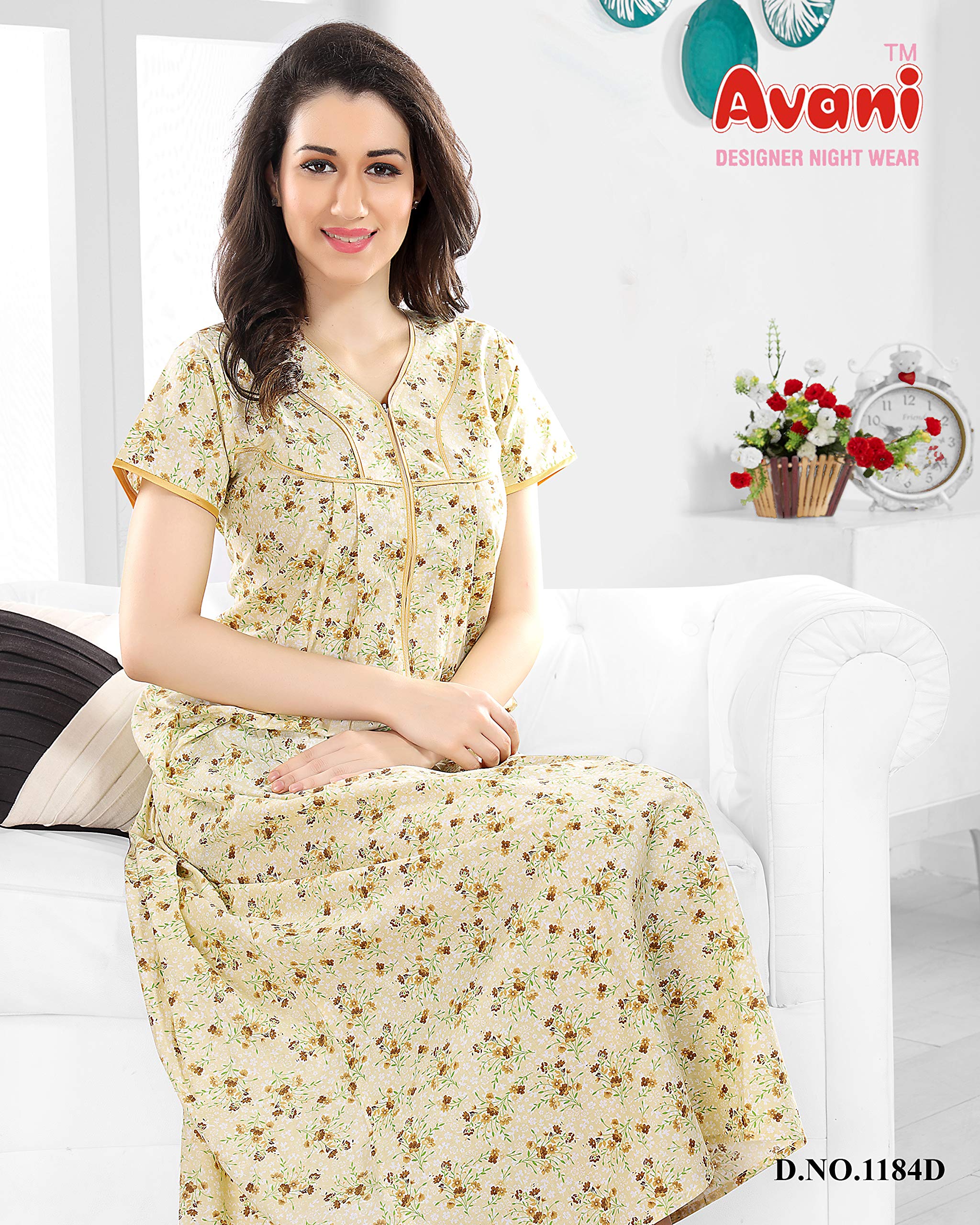 GarbGlide Women Printed Cotton Nighty - Beige - Image 5