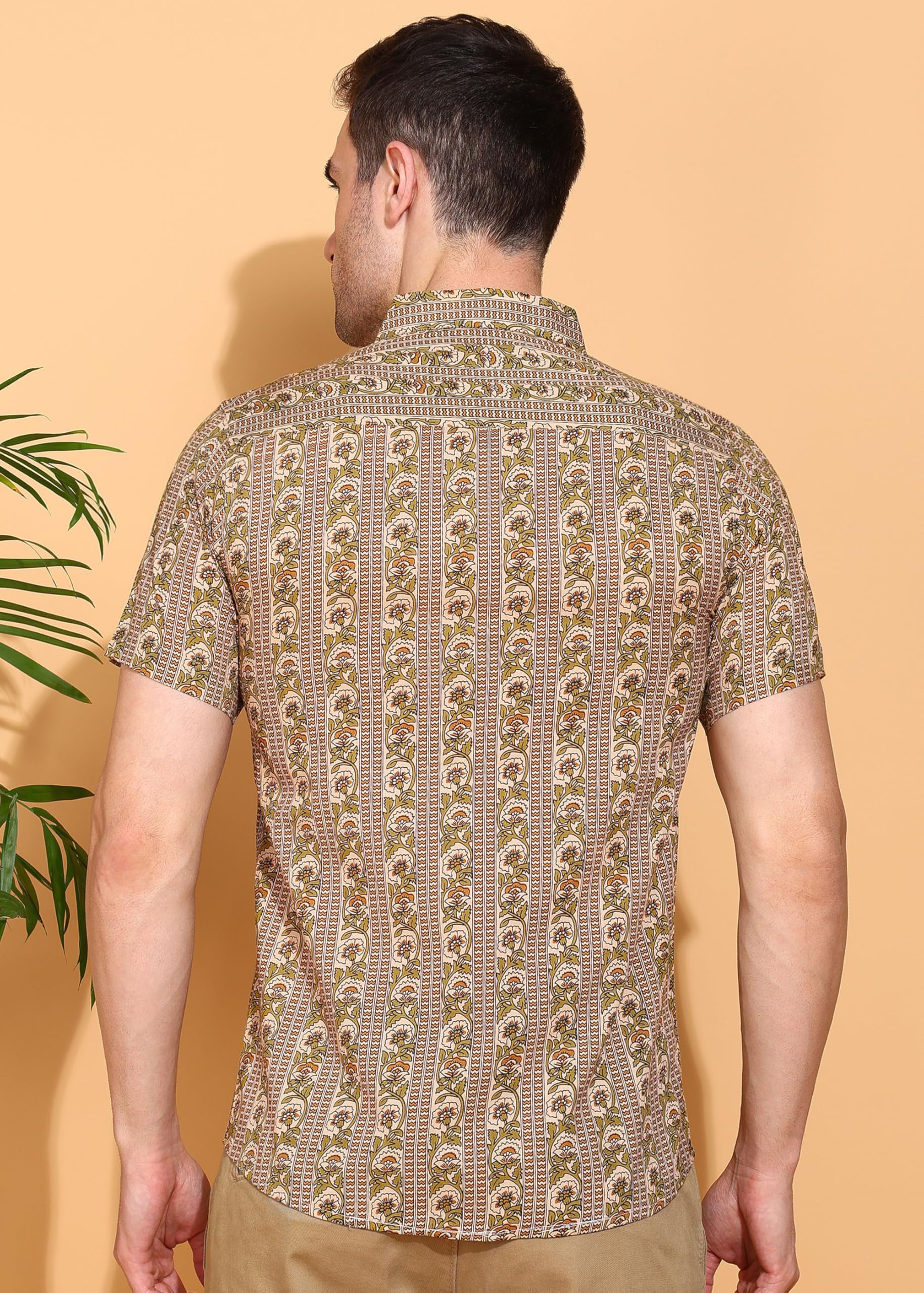 Yash Gallery Men's Green Cotton Floral Print Shirt - Image 4