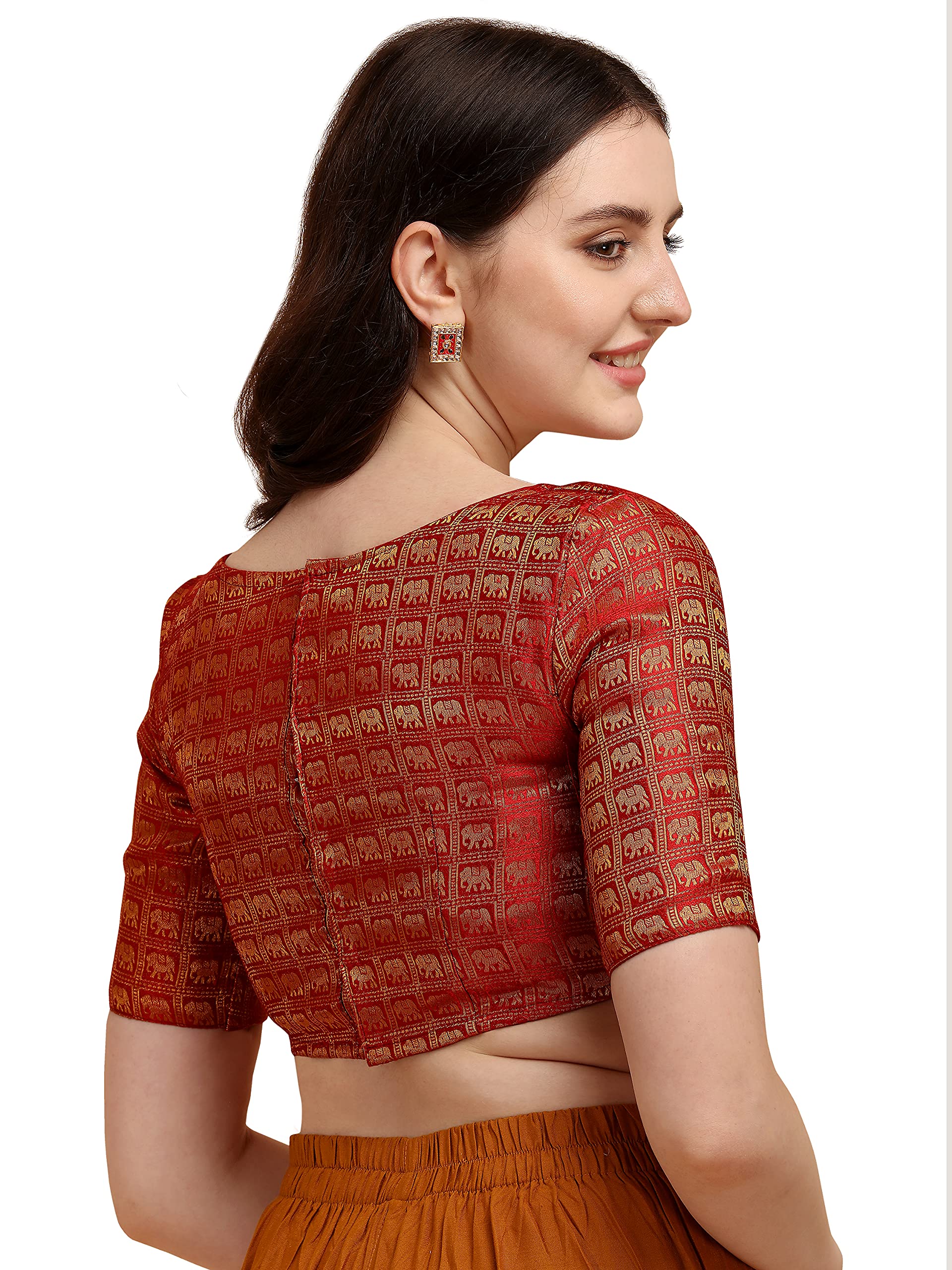 Oomph Women Art Silk Paisley Blouse - Maroon Red - Image 3