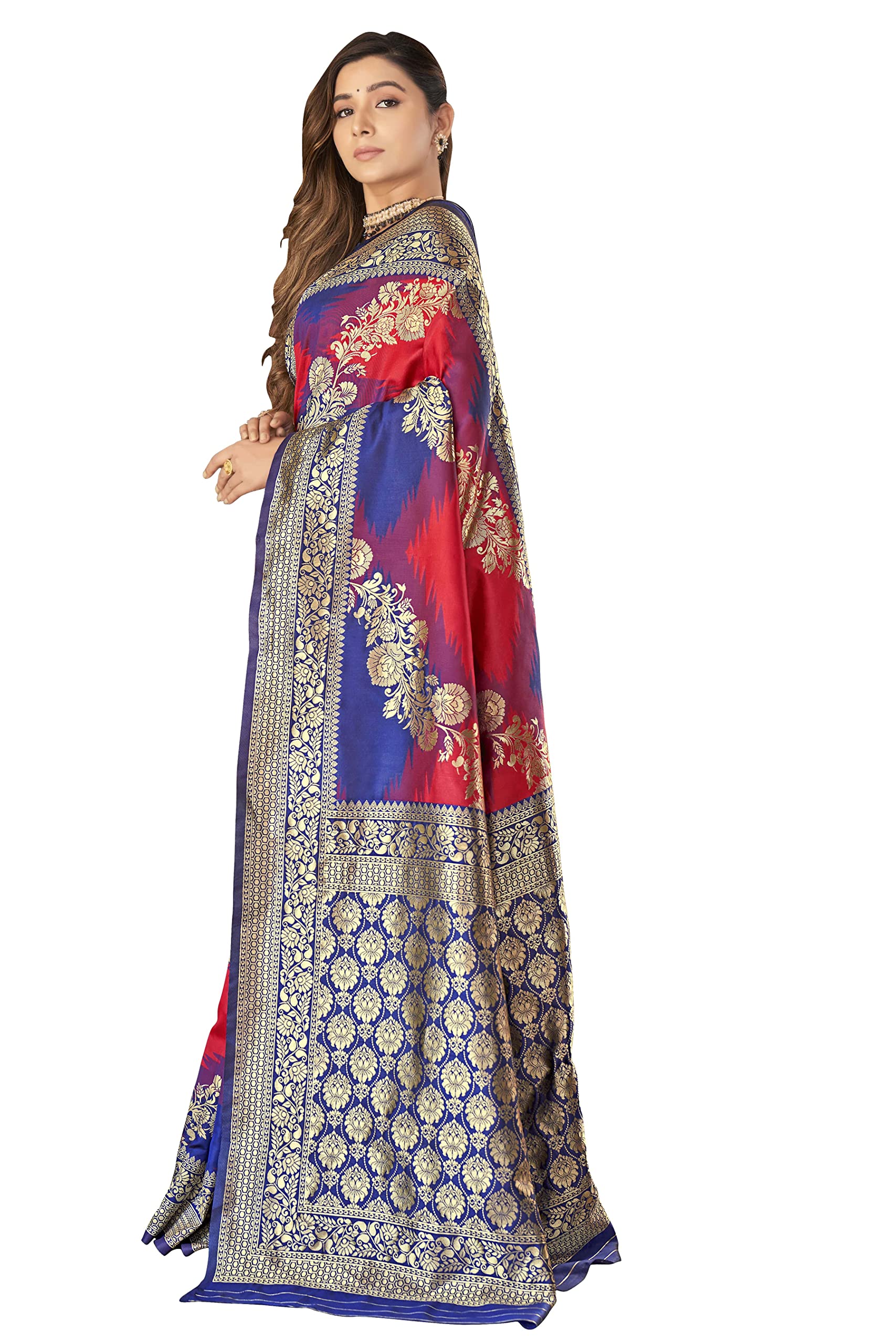 Manohari Red Banarasi Silk Saree - Image 3