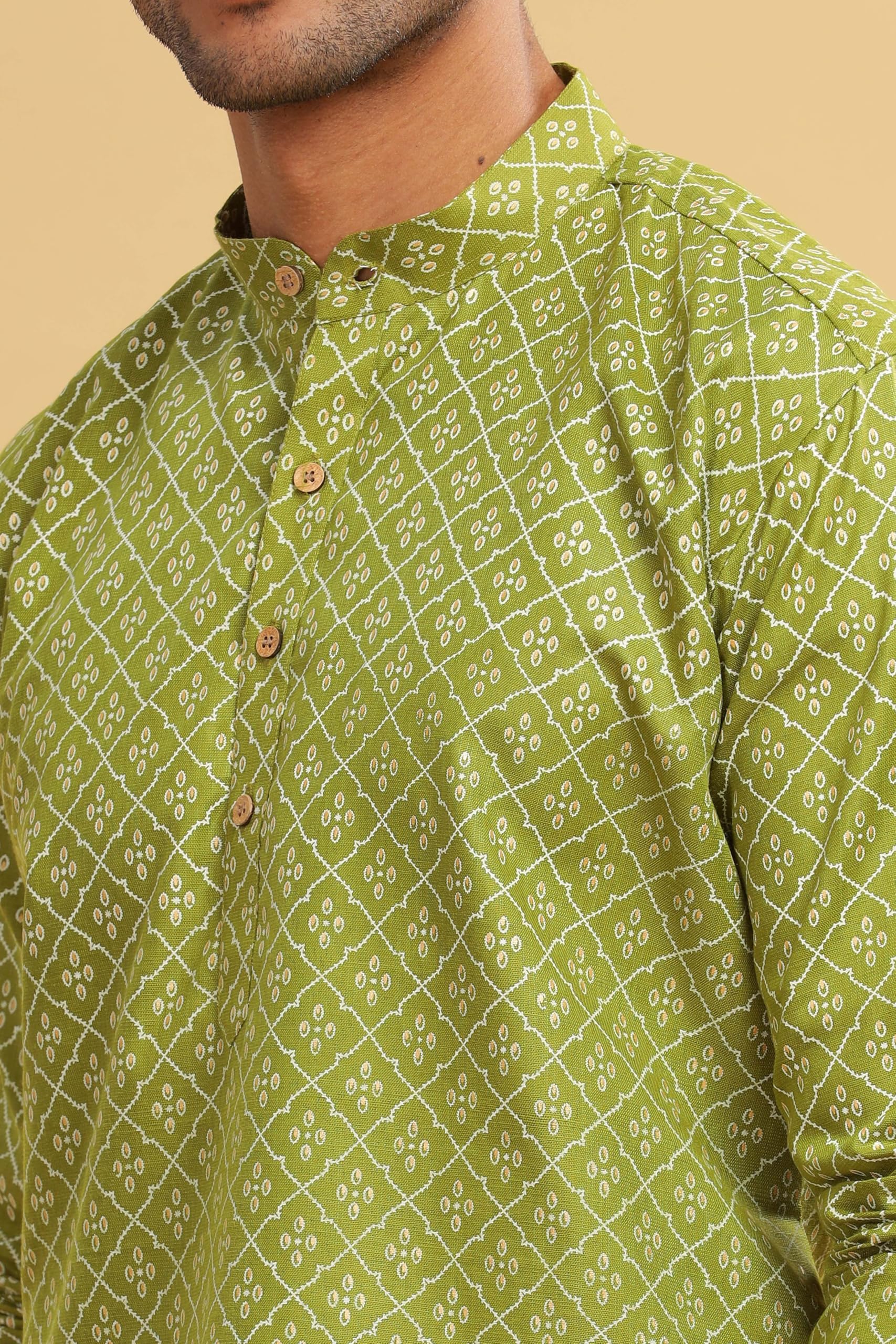 BE ACTIVE Men's Green Cotton Kurta - Image 4