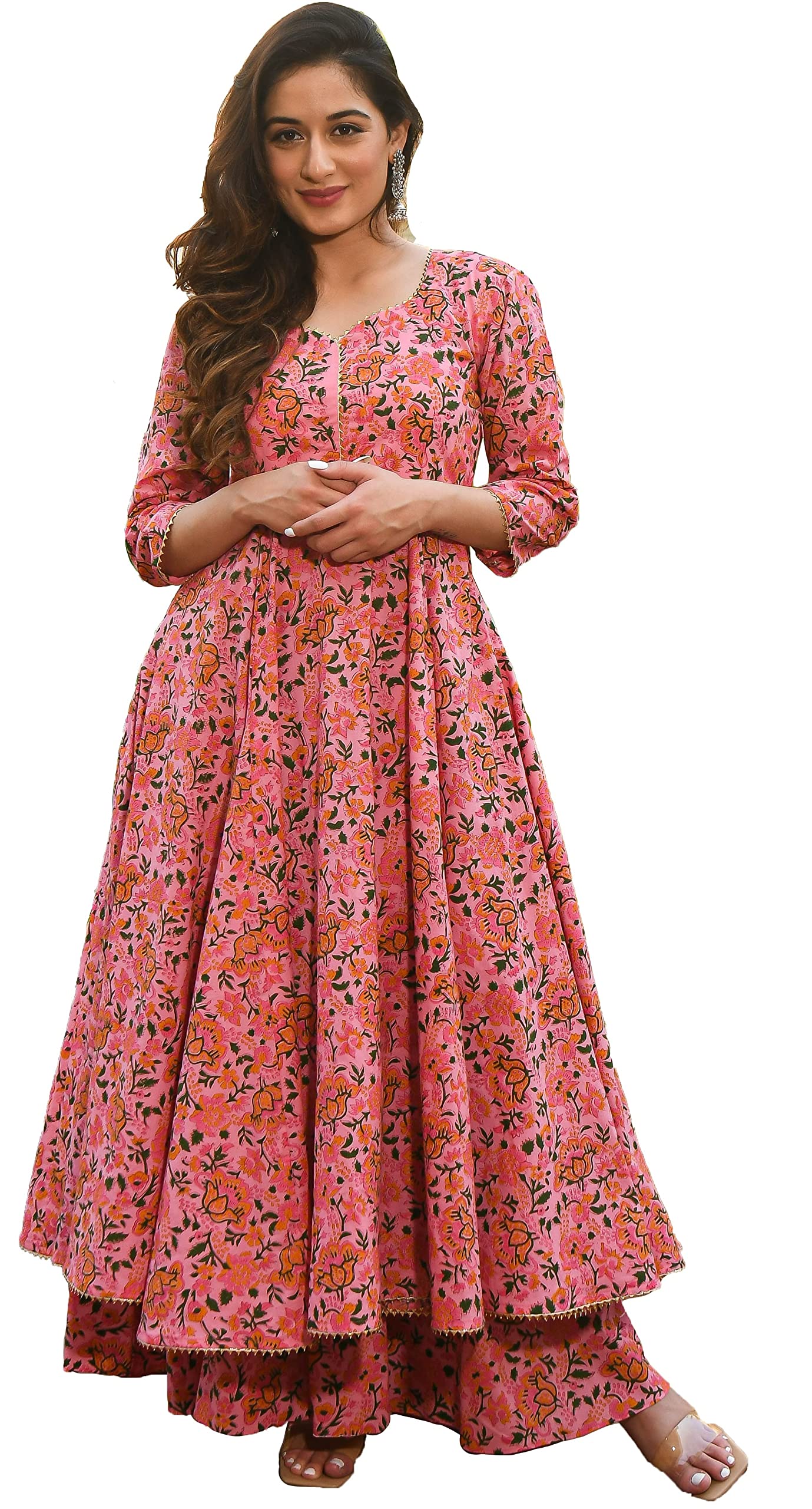 Arayna Pink Floral Anarkali Kurti Set