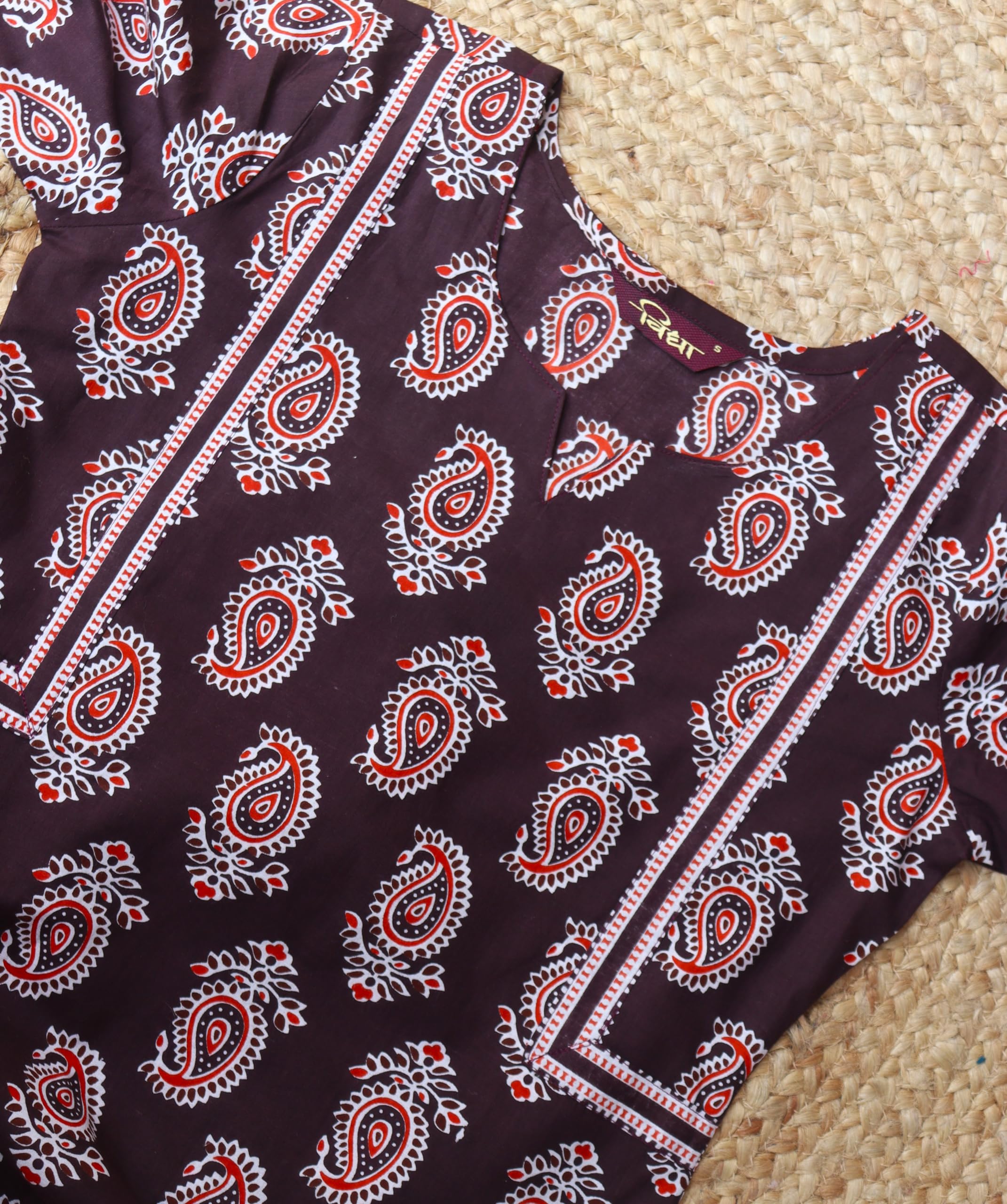 विधा Women Cotton Printed Kurti - Brown - Image 5