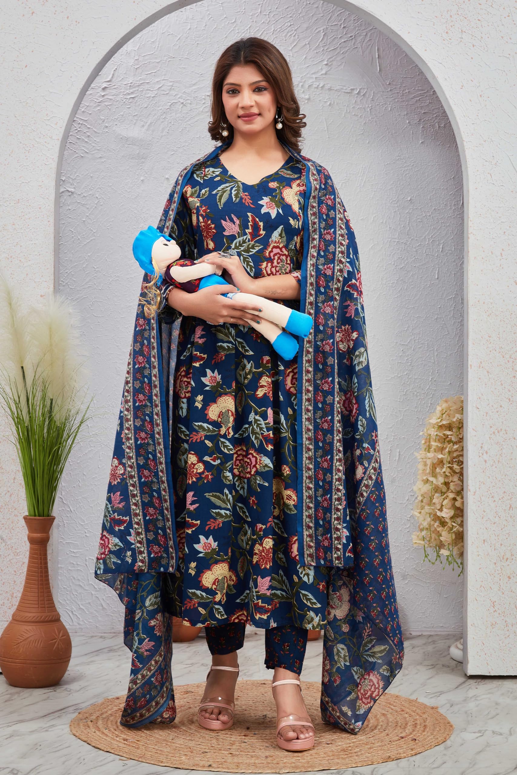 SKY Fashion Anarkali Kurta Set for Women - Brown - Image 2