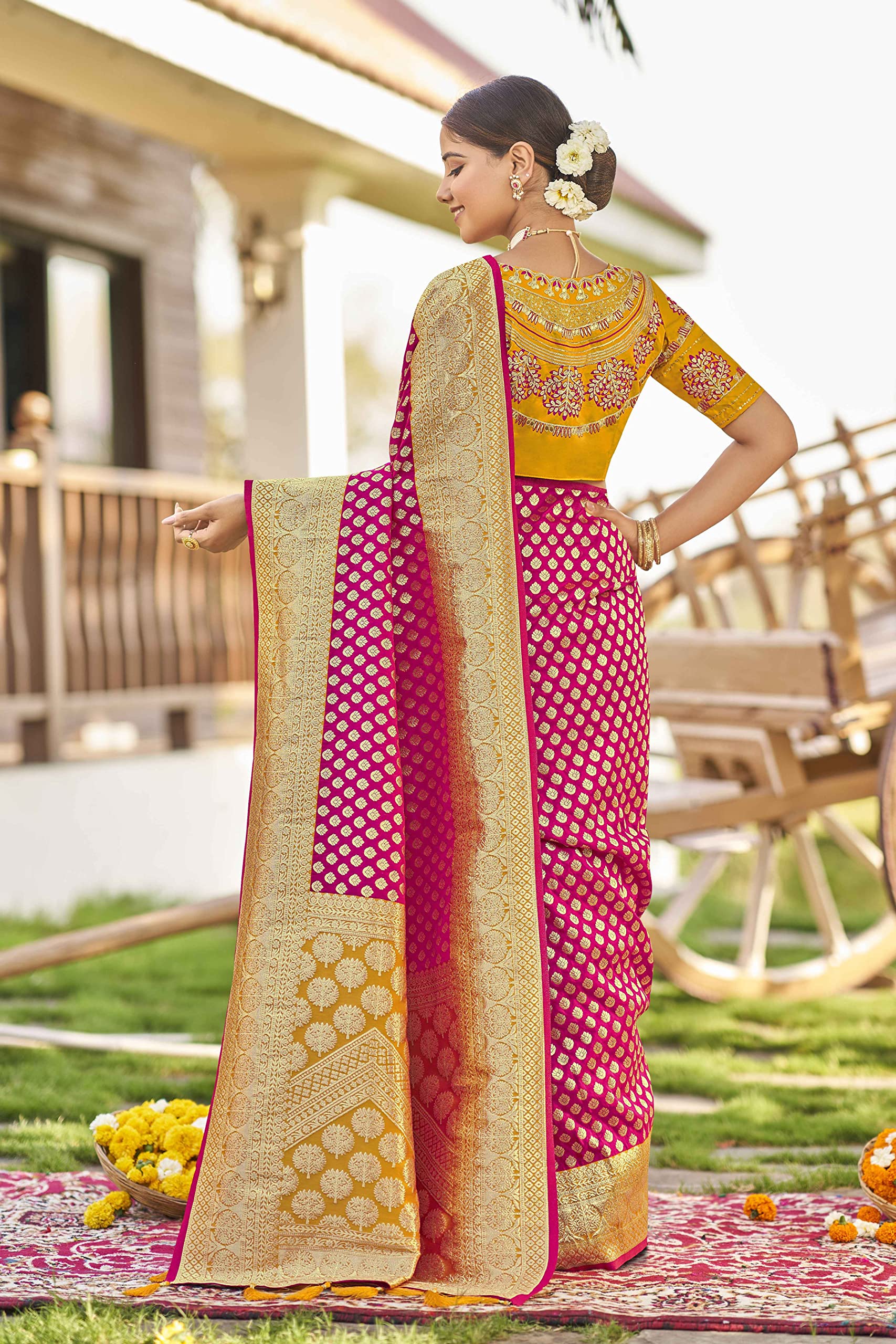 MANOHARI Banarasi Silk Saree for Women - Pink - Image 5