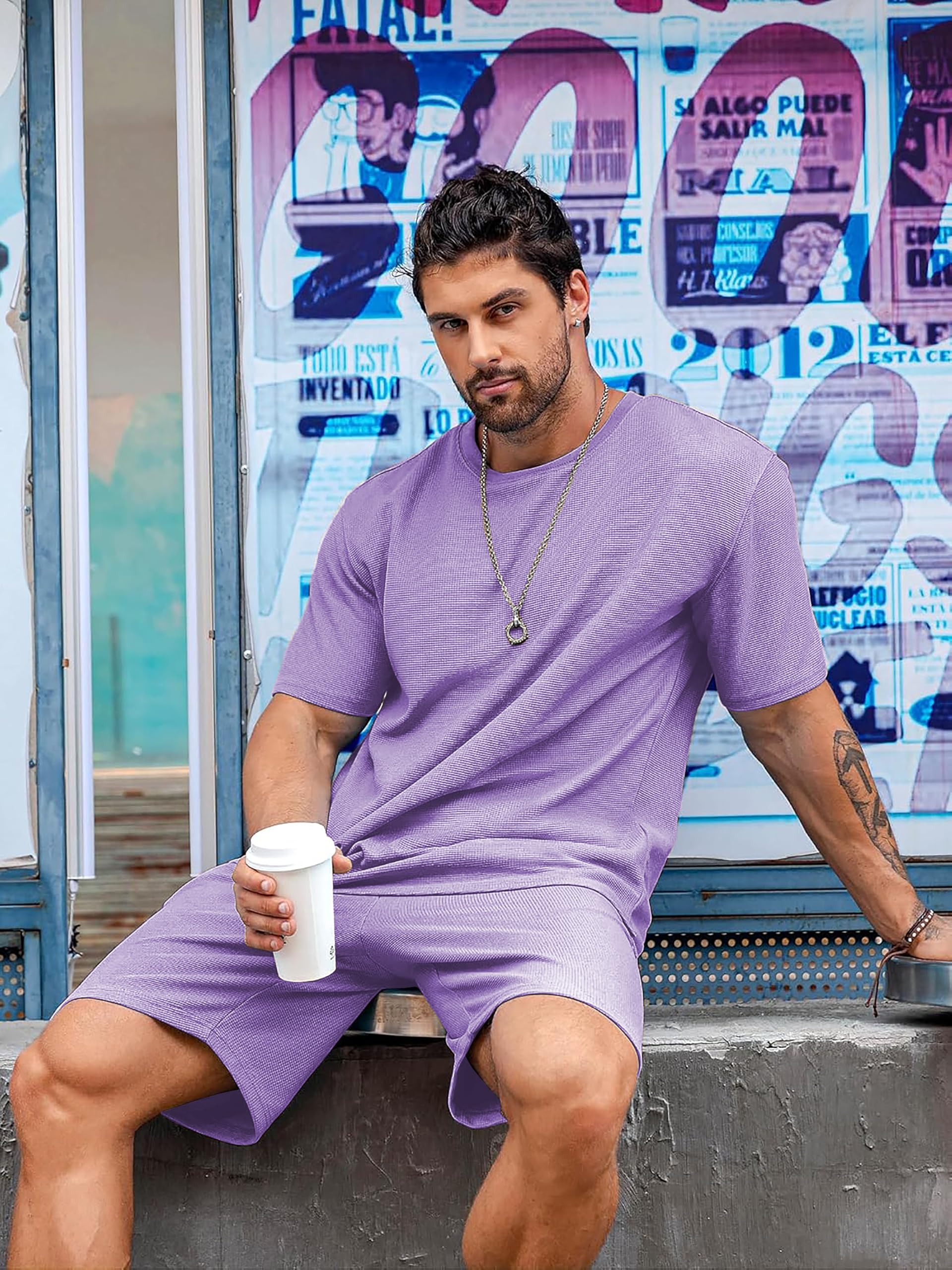 Vogaan Men T-Shirt and Shorts Set - Lavender - Image 4