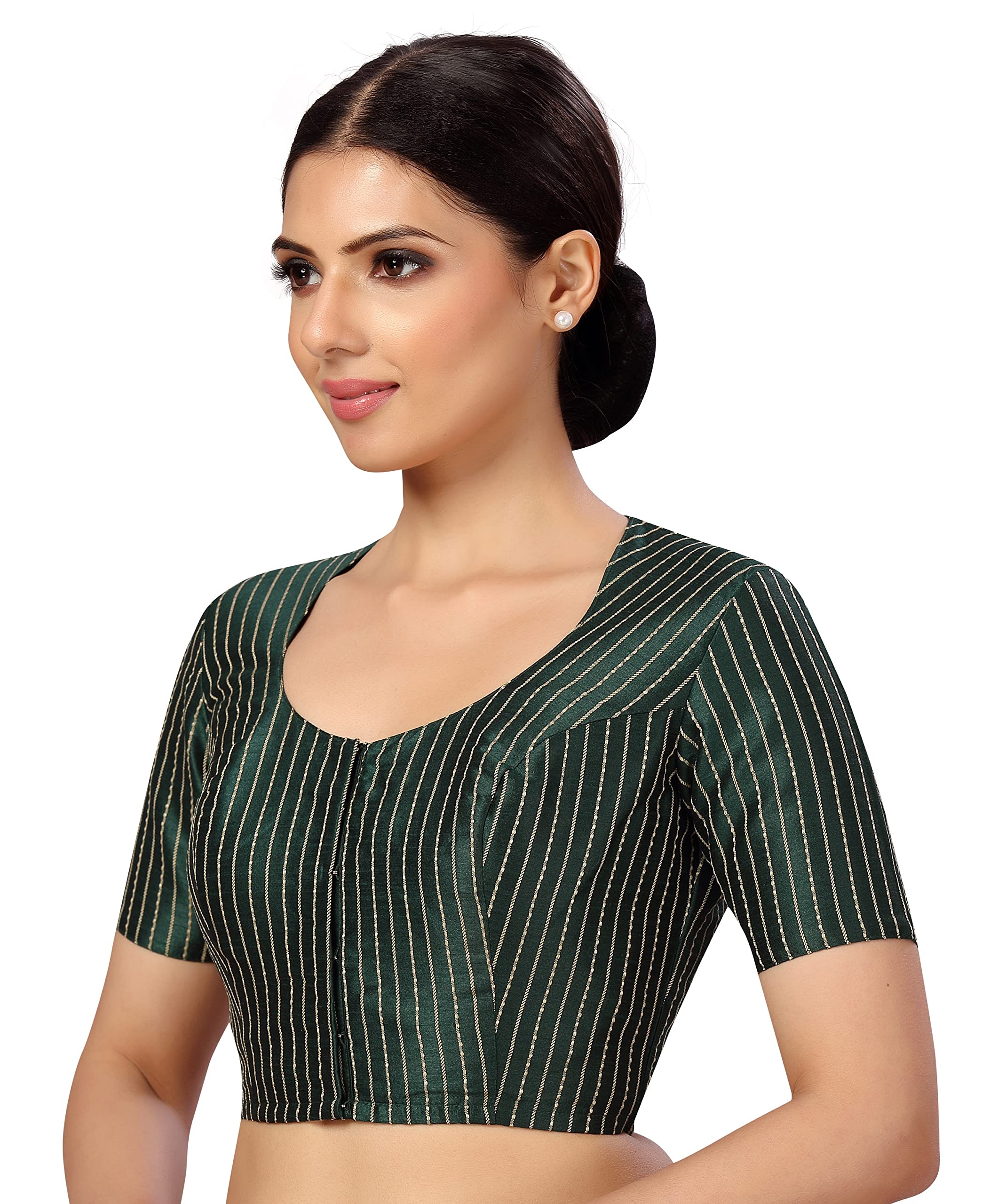 Studio Shringaar Handloom Silk Saree Blouse - Bottle Green - Image 4