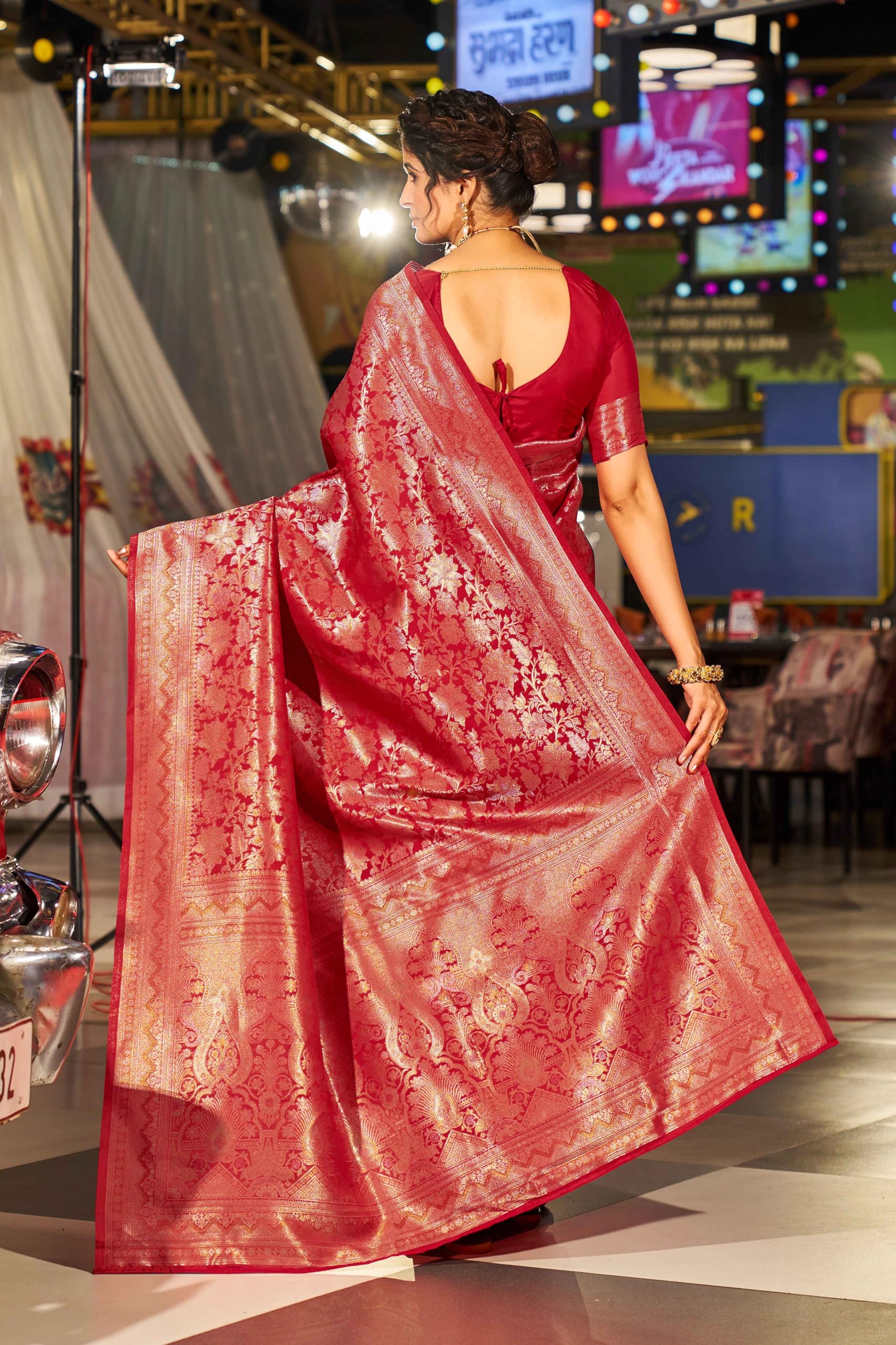 SWORNOF Kanjivaram Patola Silk Saree for Women - Red - Image 2