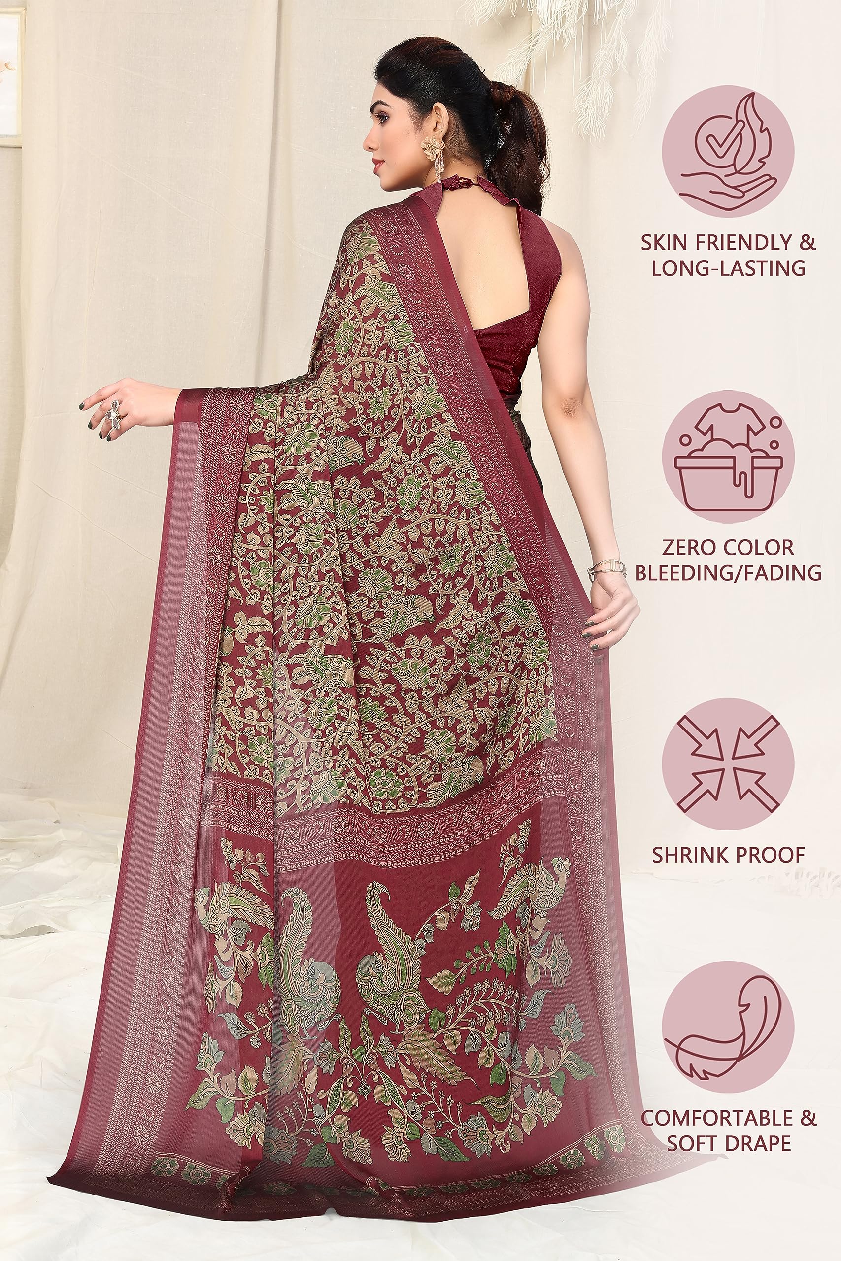 MIRCHI FASHION Chiffon Georgette Kalmkari Saree for Women - Image 2