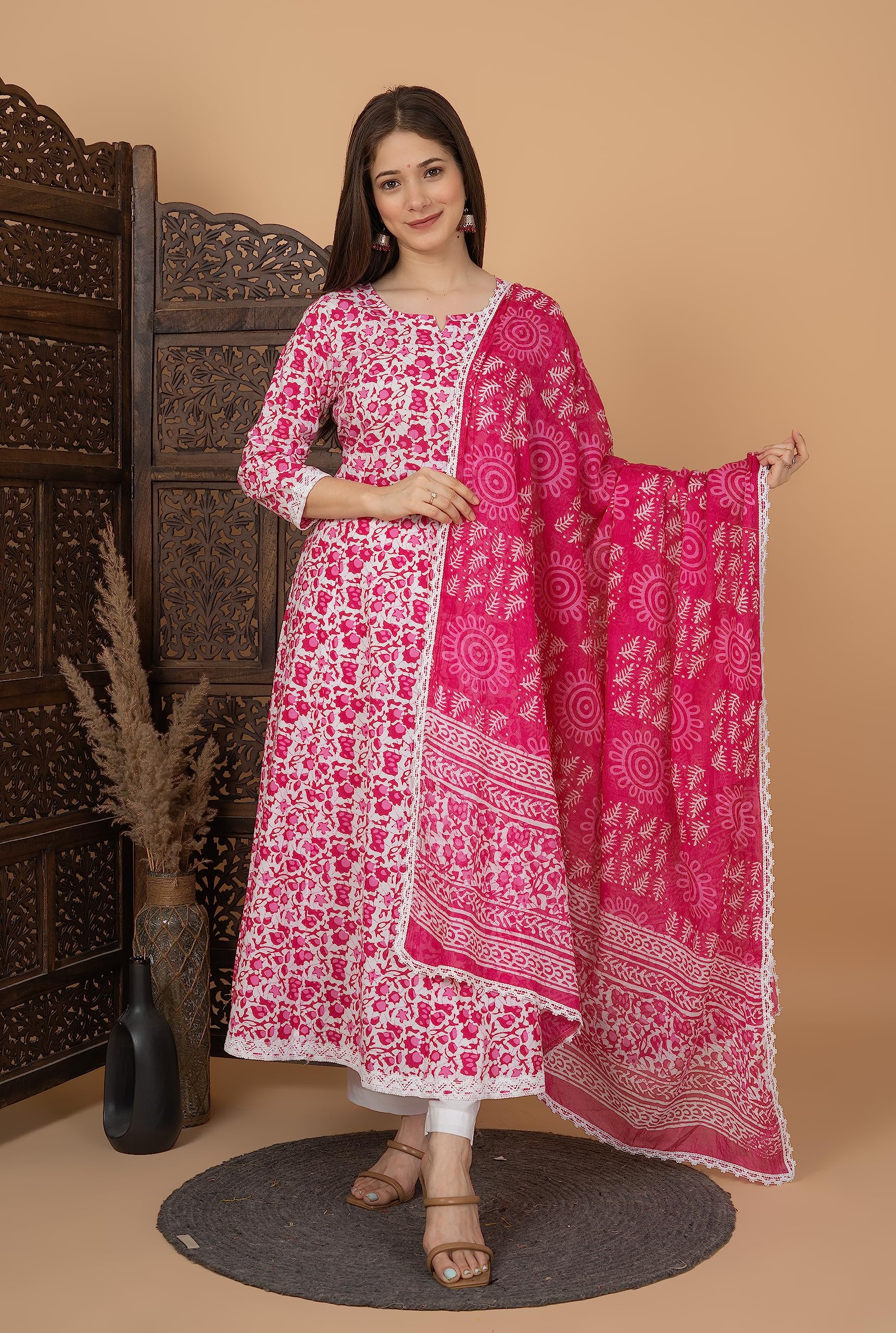 MEERA FAB Pink Anarkali Kurta Set for Women - Image 2