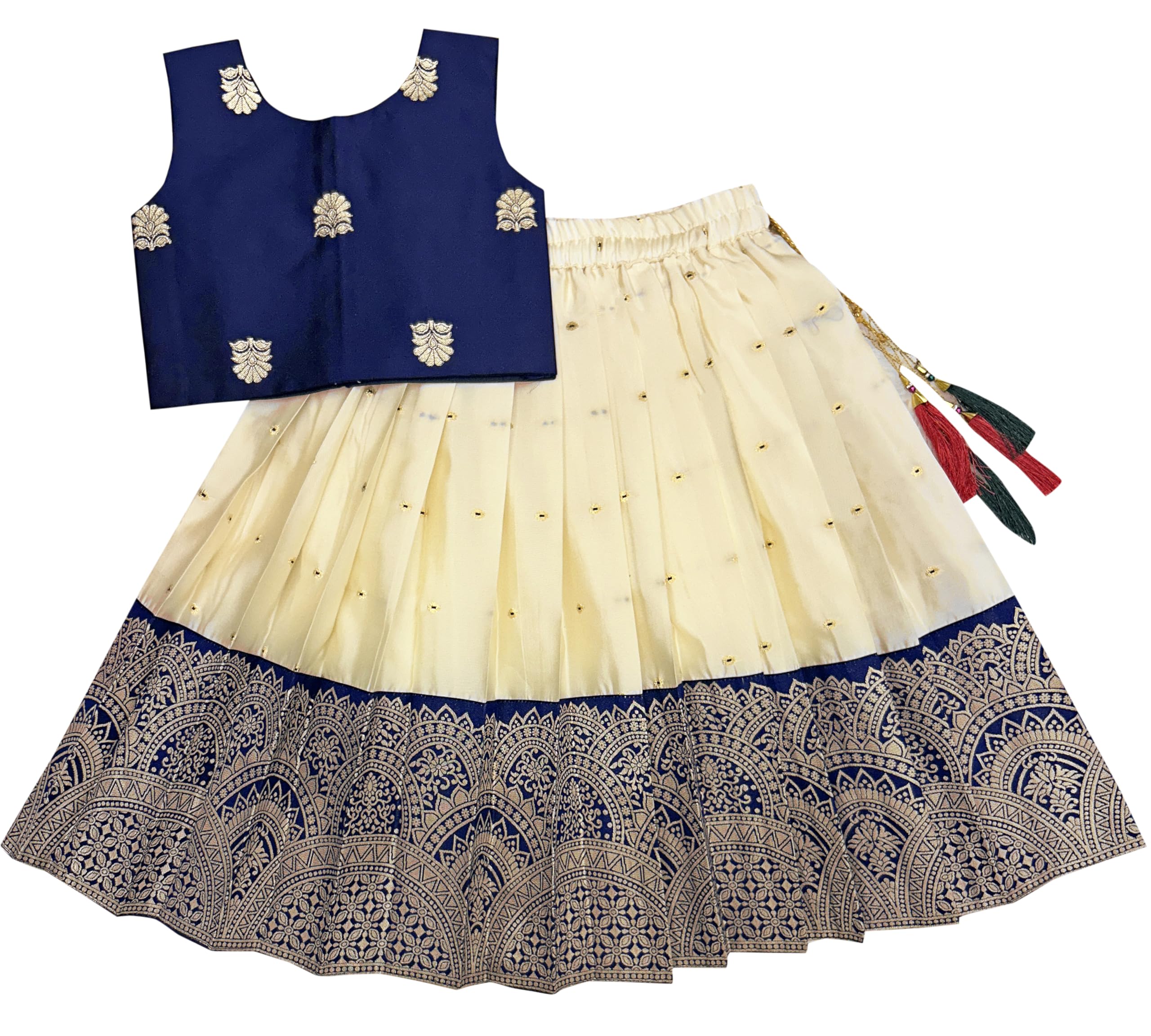 FELIZ Baby Girl Cotton Pattu Pavadai Lehenga Choli - Baby Blue