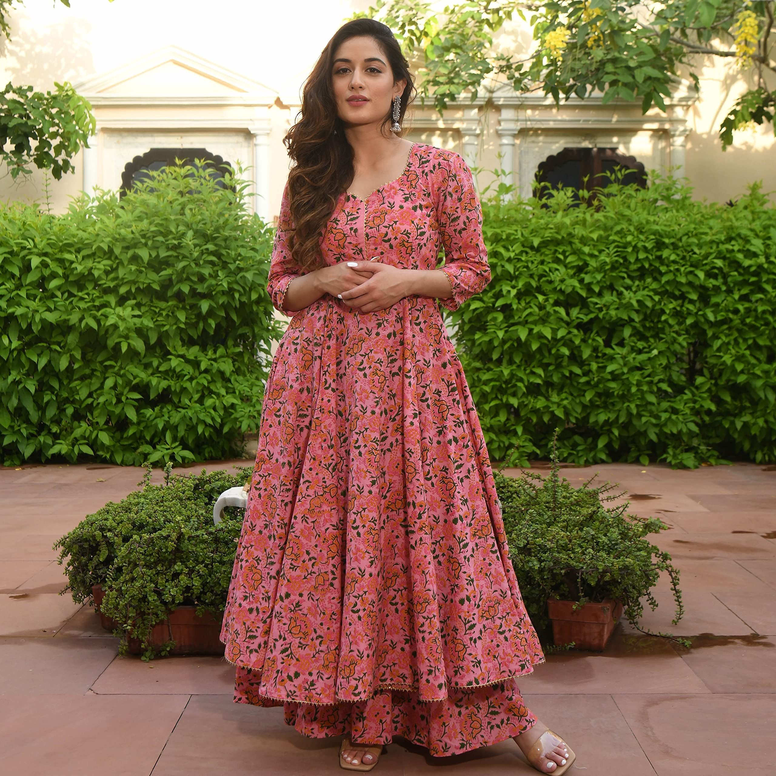 Arayna Pink Floral Anarkali Kurti Set - Image 3