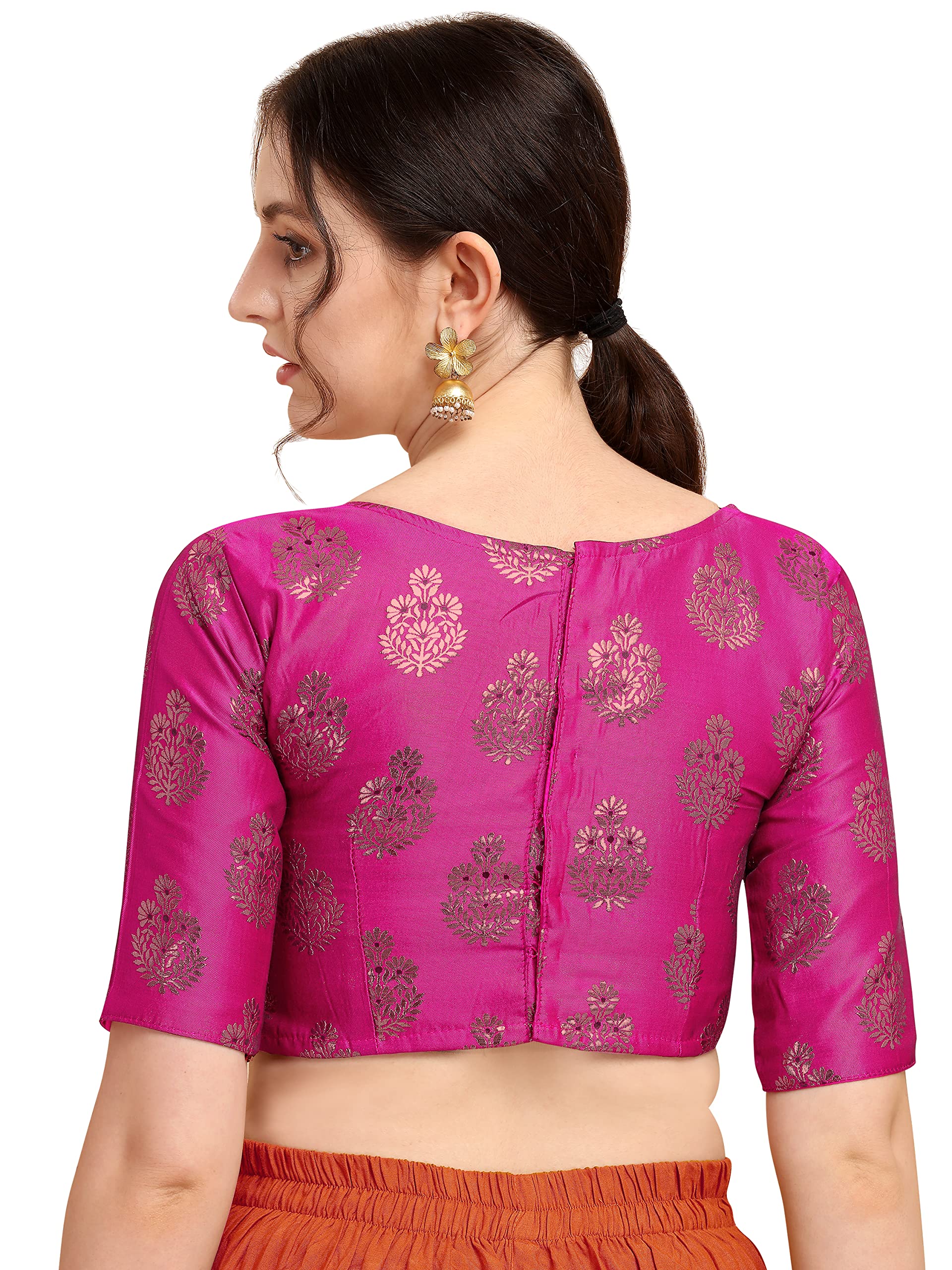 OOMPH! Floral Boat Neck Blouse - Zari Work - Image 3